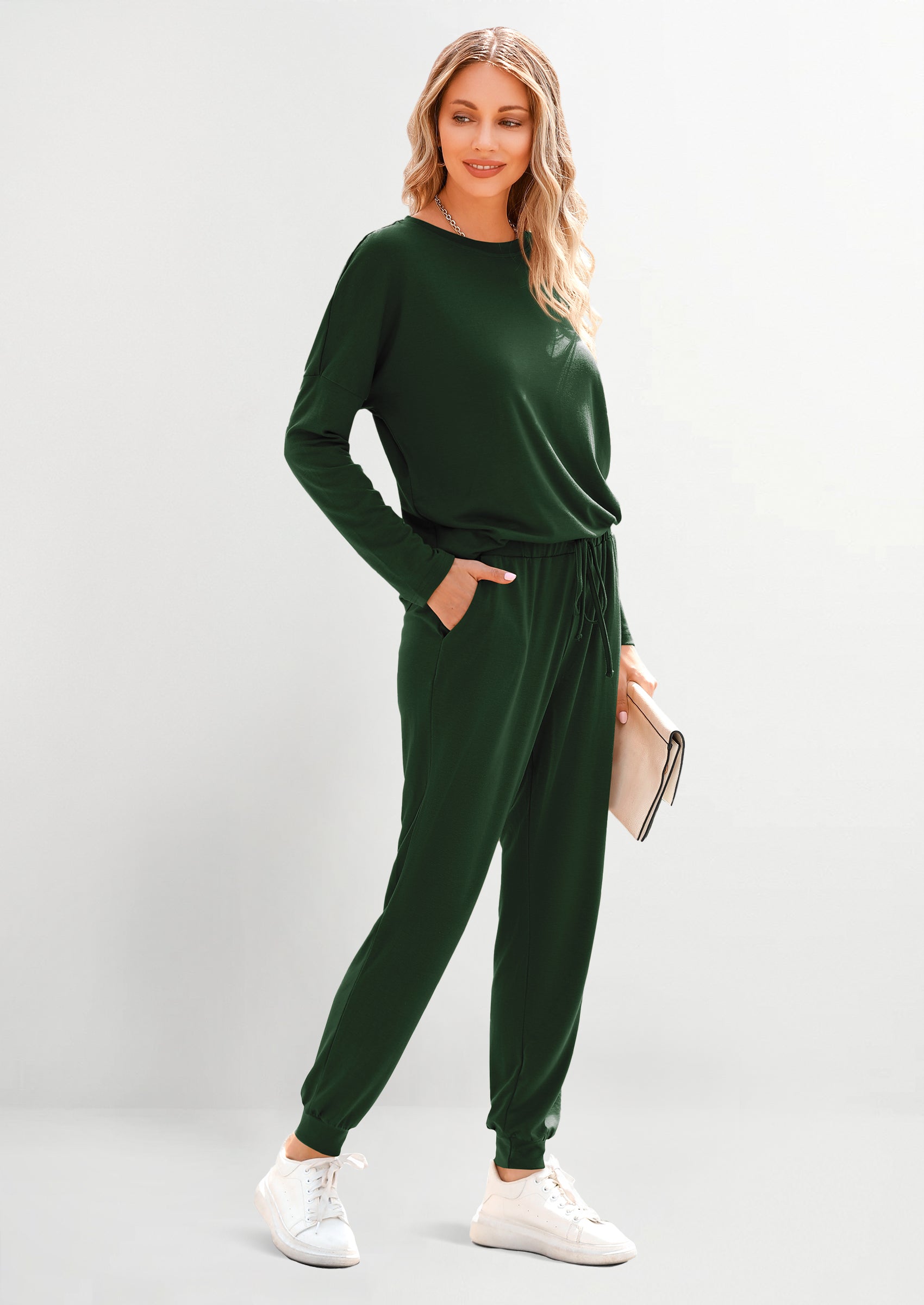 Lounge Outfit Long Sleeve Crewneck Pullover Tops High Waisted Pants Set Tracksuit
