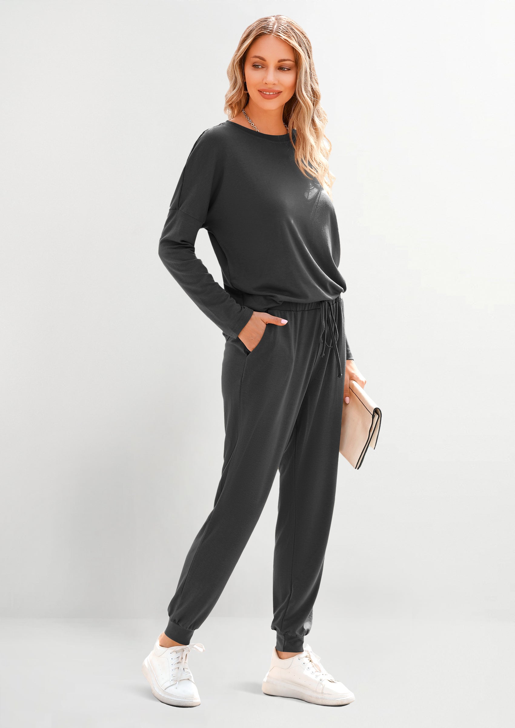 Lounge Outfit Long Sleeve Crewneck Pullover Tops High Waisted Pants Set Tracksuit
