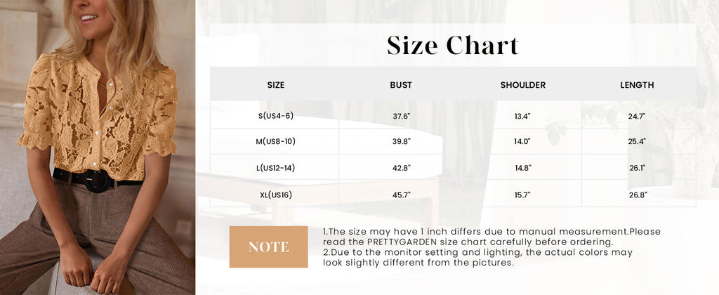 Womens Spring Lace Tops Short Puff Sleeve Casual Dressy Blouses Eyelet Crew Neck Button Down Shirts