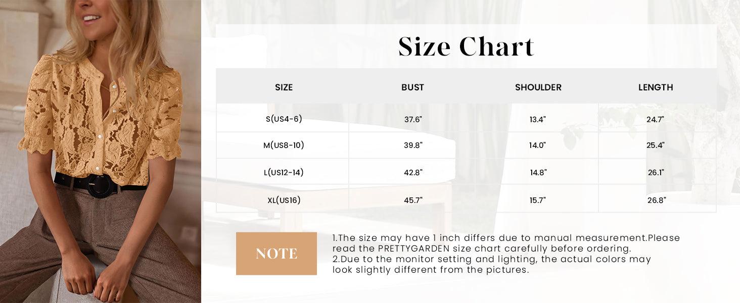 Womens Spring Lace Tops Short Puff Sleeve Casual Dressy Blouses Eyelet Crew Neck Button Down Shirts