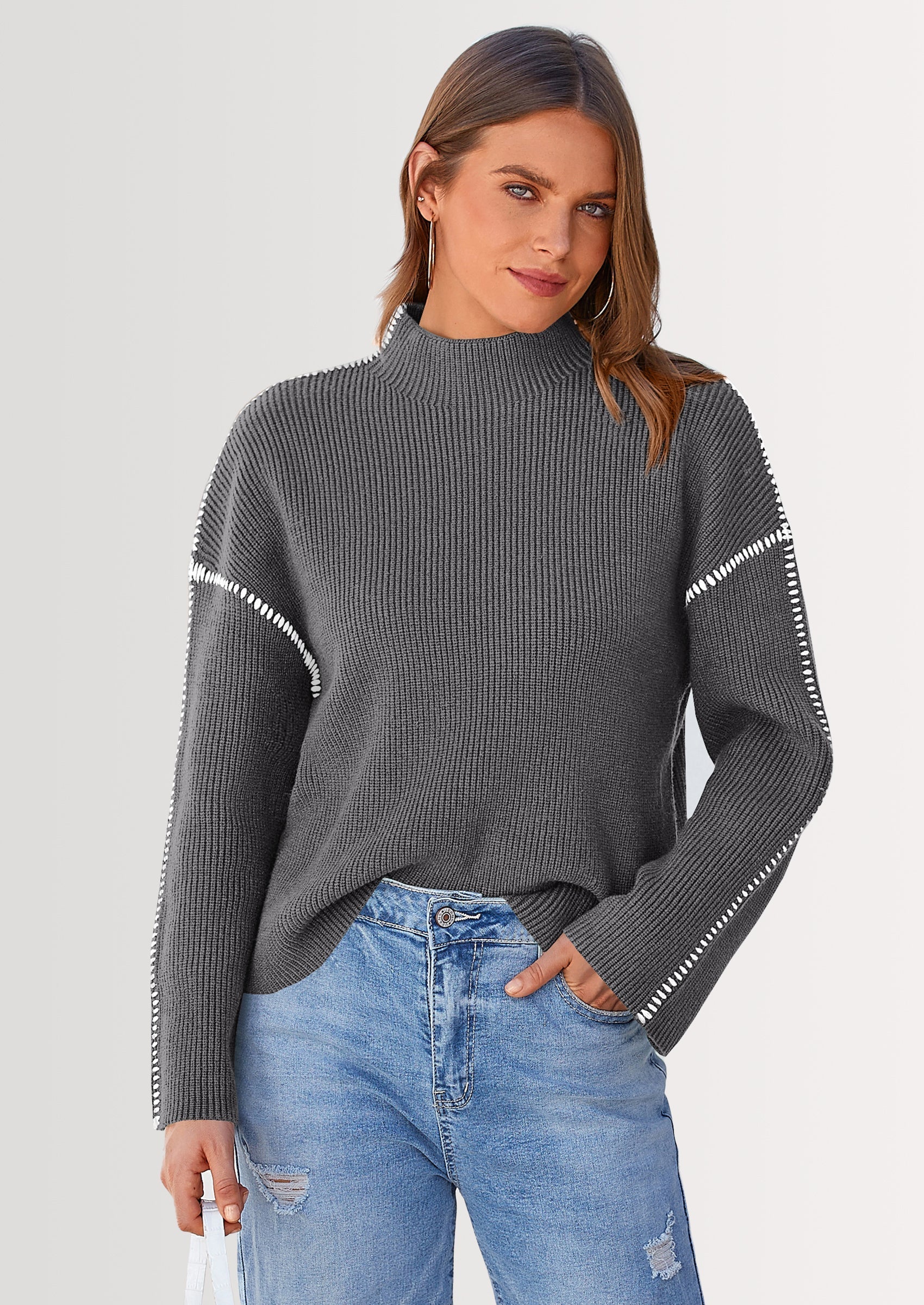 Women's Chunky Knit Sweaters Fall Long Sleeve Mock Neck Oversized Pullover Tops Winter Fashion Clothes