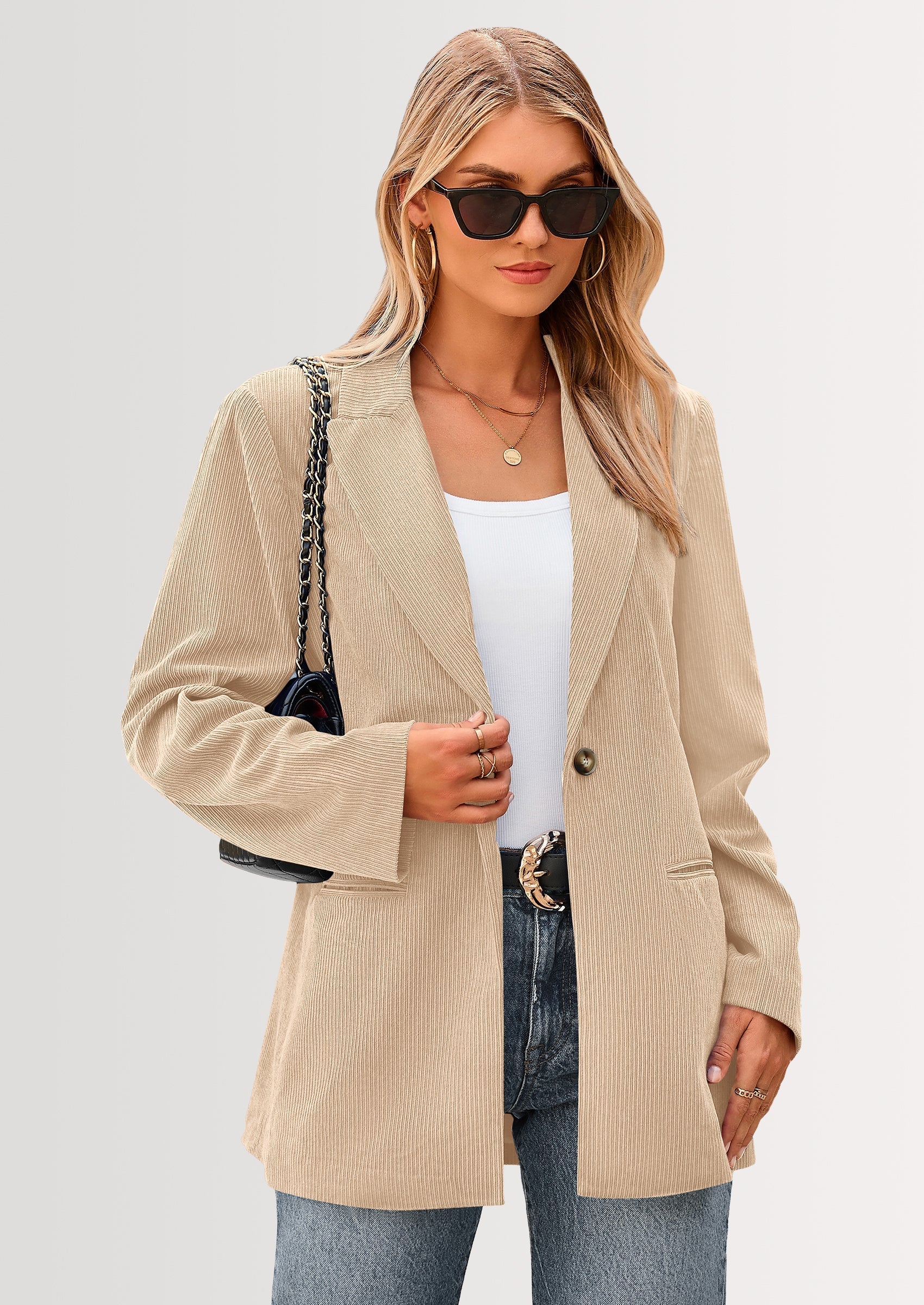 Women's Winter Corduroy Blazers Jackets Dressy Casual Ribbed Long Sleeve Lapel Fashion Work Business Outerwear