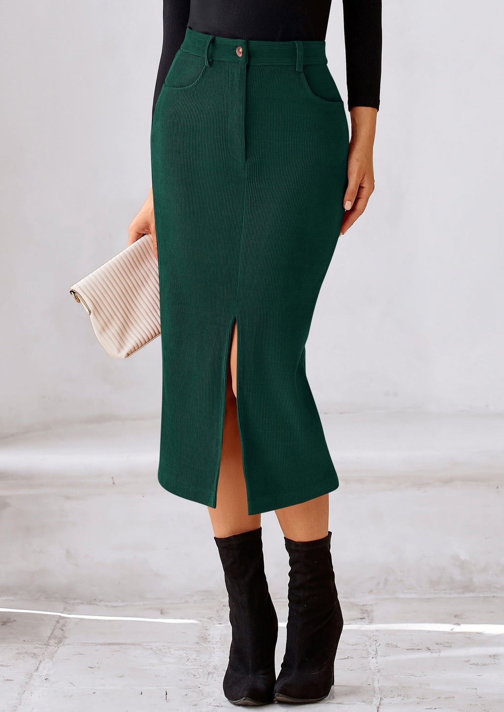Corduroy Skirt Women Fall Fashion High Waisted Pencil Midi Skirts Business Casual Work Office Winter Outfit