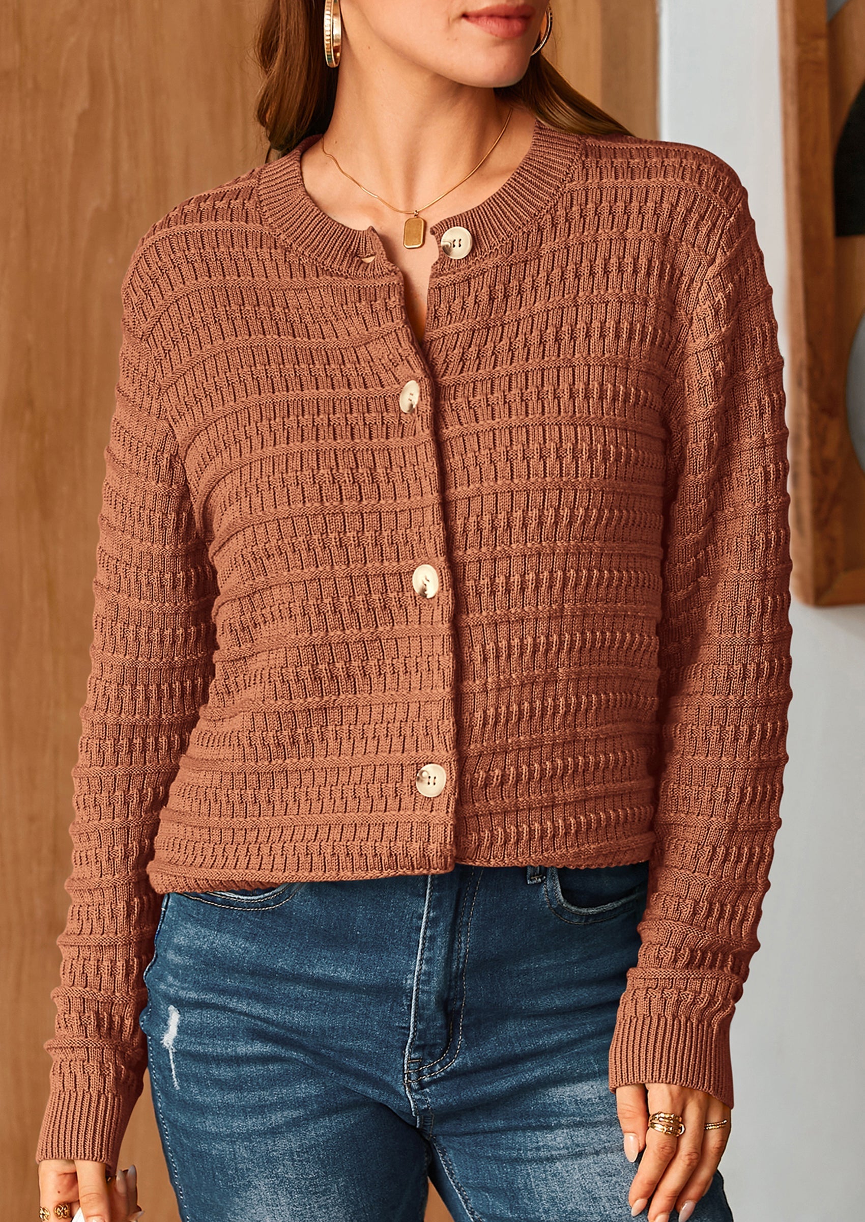 Women's Knit Cardigan Sweaters Casual Long Sleeve Open Front Button Down Trendy Jackets Outerwear