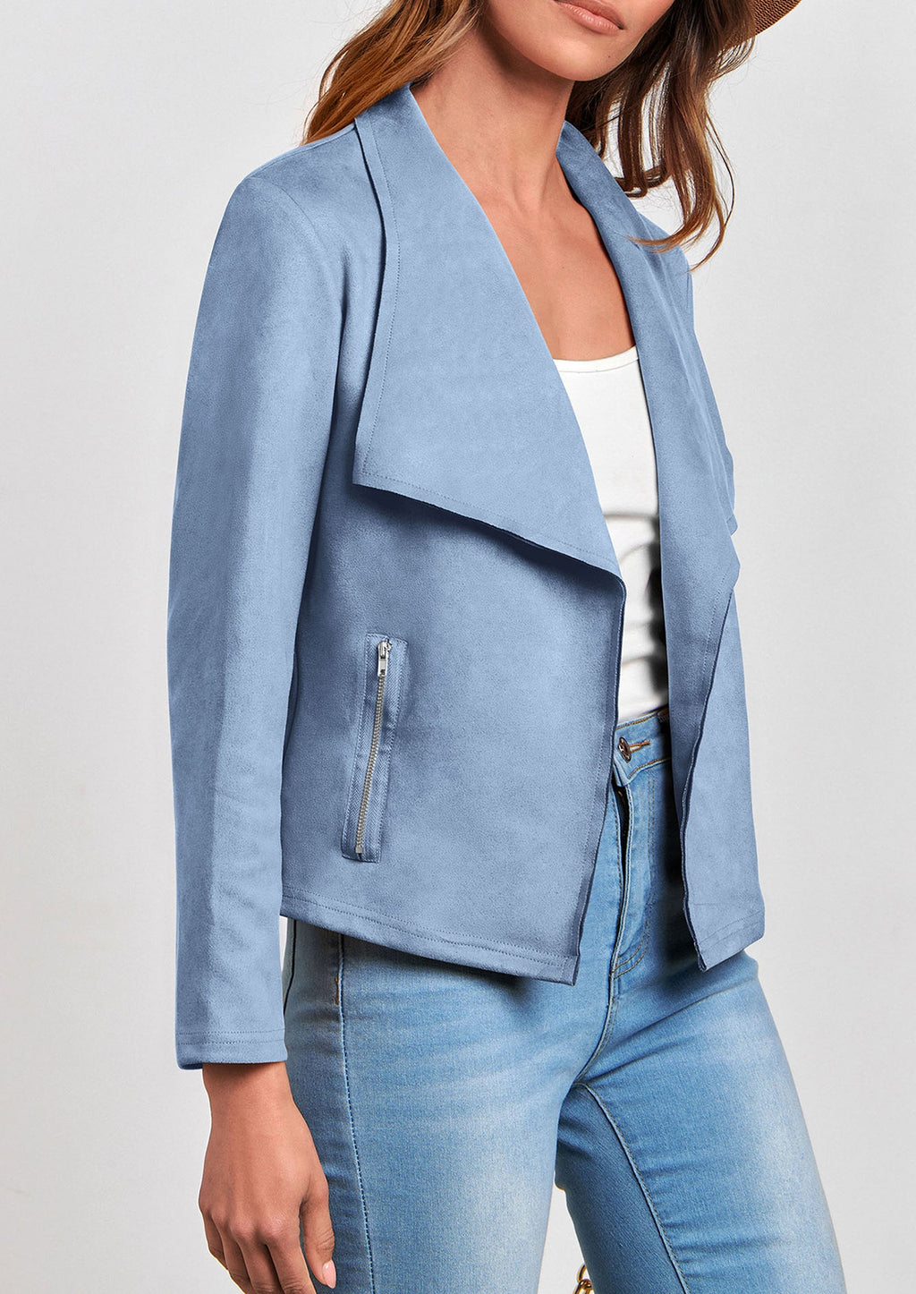 Women's Faux Suede Jackets Fashion Fall Clothes Long Sleeve Open Front Cropped Coat Outwear