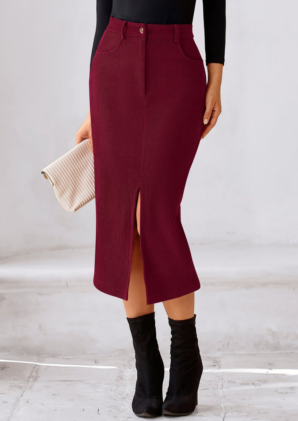 Corduroy Skirt Women Fall Fashion High Waisted Pencil Midi Skirts Business Casual Work Office Winter Outfit