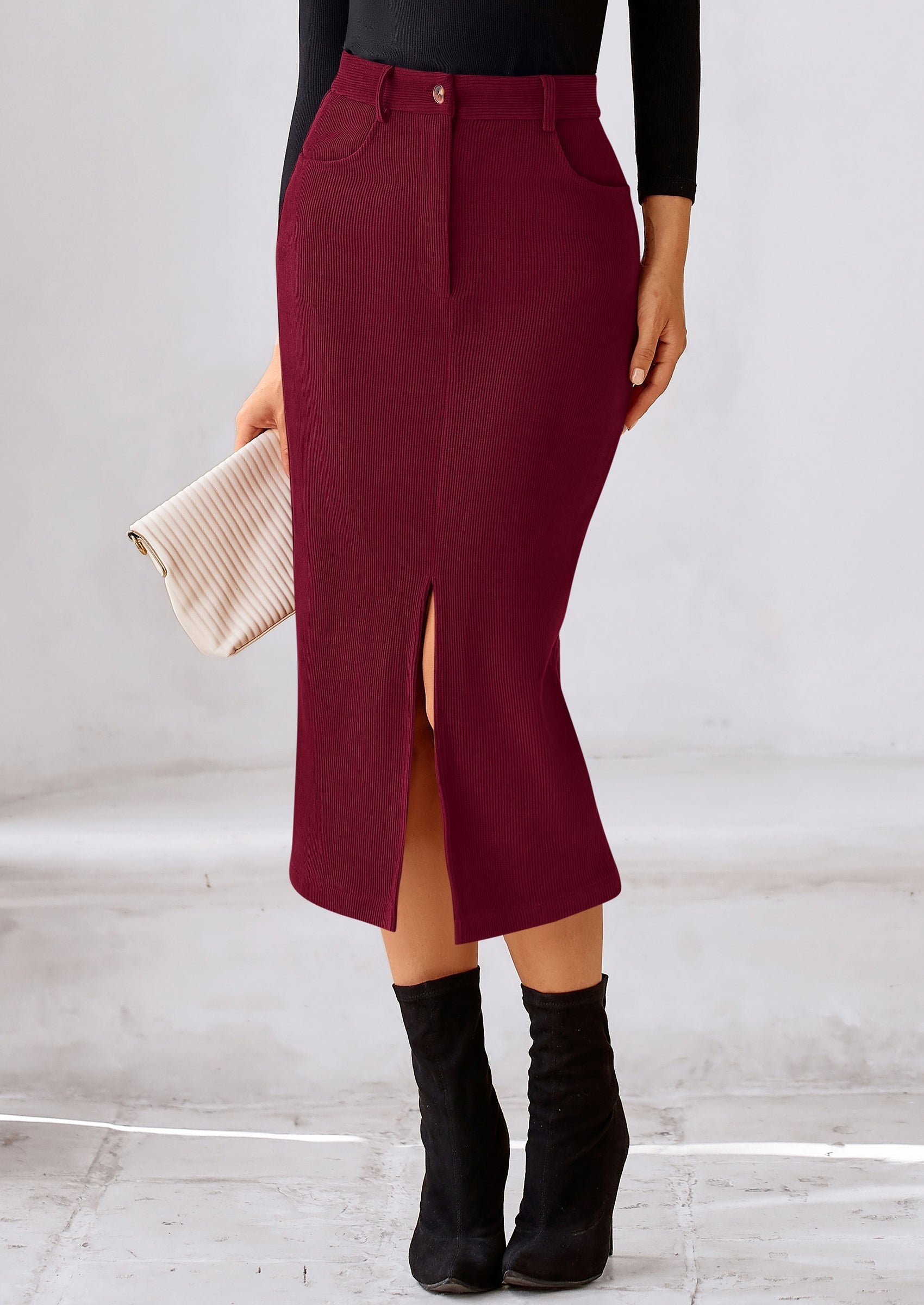 Corduroy Skirt Women Fall Fashion High Waisted Pencil Midi Skirts Business Casual Work Office Winter Outfit