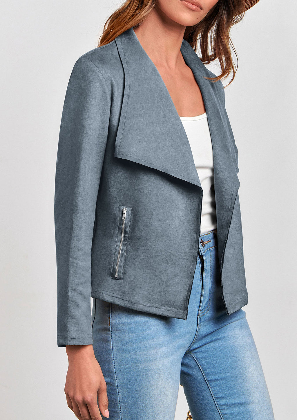 Women's Faux Suede Jackets Fashion Fall Clothes Long Sleeve Open Front Cropped Coat Outwear