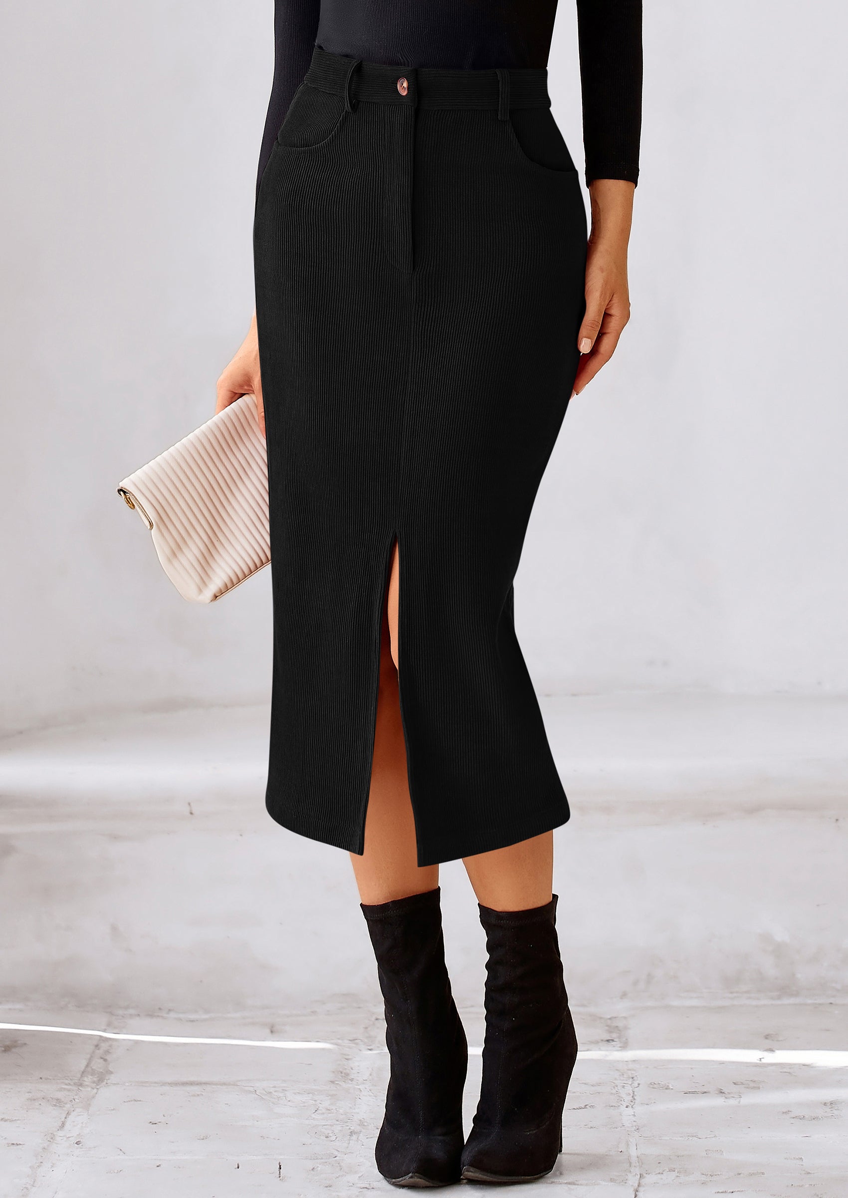 Corduroy Skirt Women Fall Fashion High Waisted Pencil Midi Skirts Business Casual Work Office Winter Outfit