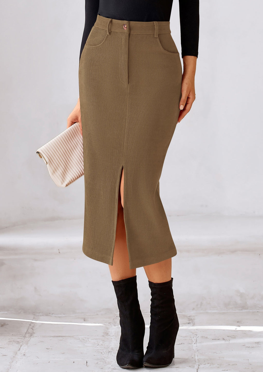 Corduroy Skirt Women Fall Fashion High Waisted Pencil Midi Skirts Business Casual Work Office Winter Outfit