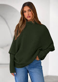Womens Sweaters Fall Fashion Casual Loose Turtleneck Batwing Long Sleeve Knit Sweater Pullover Tops