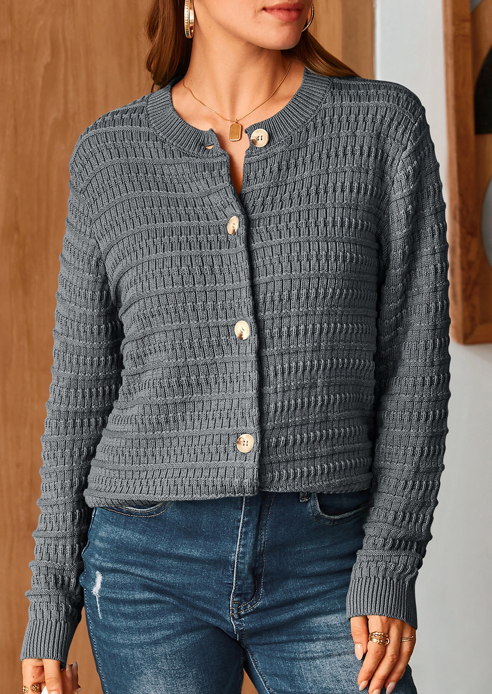 Women's Knit Cardigan Sweaters Casual Long Sleeve Open Front Button Down Trendy Jackets Outerwear