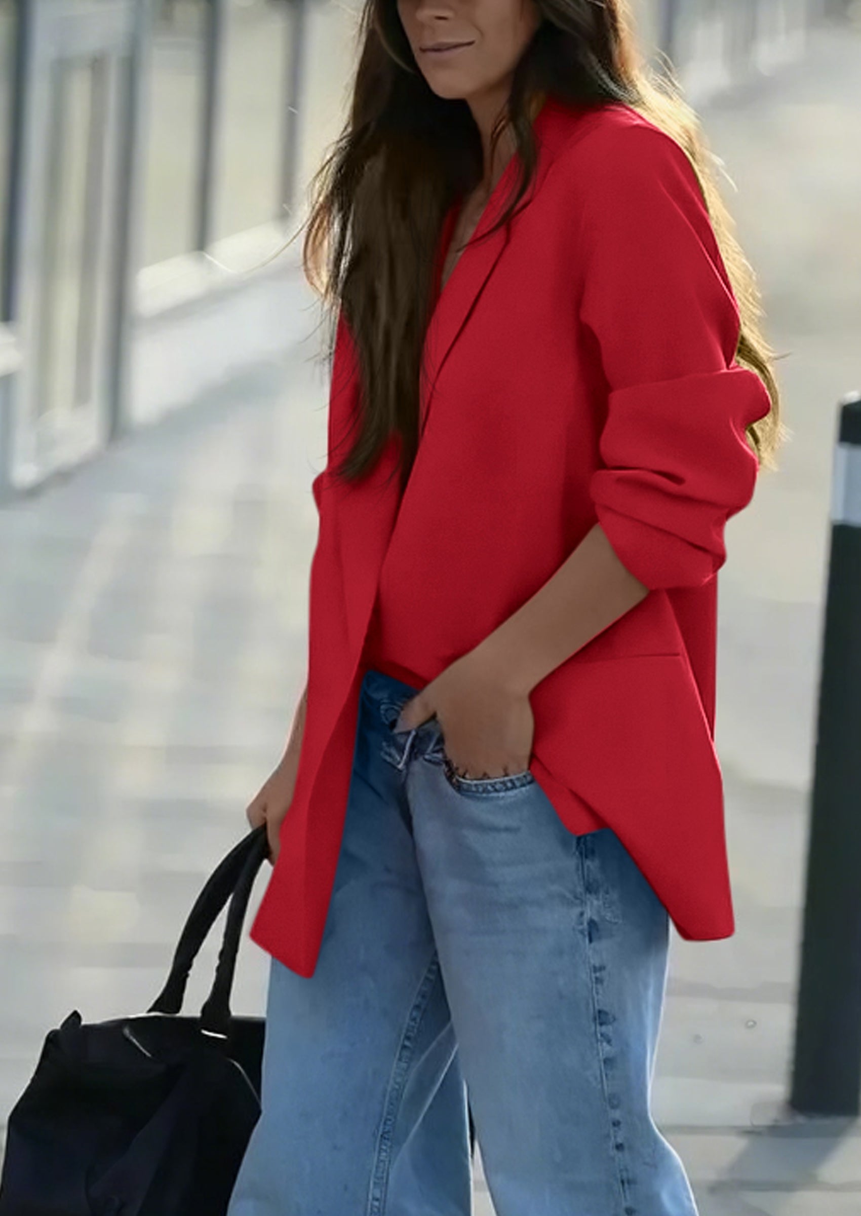 Fall Blazers for Women Business Casual Long Sleeve Lapel Pockets Dressy Suit Jackets Work Office Clothes