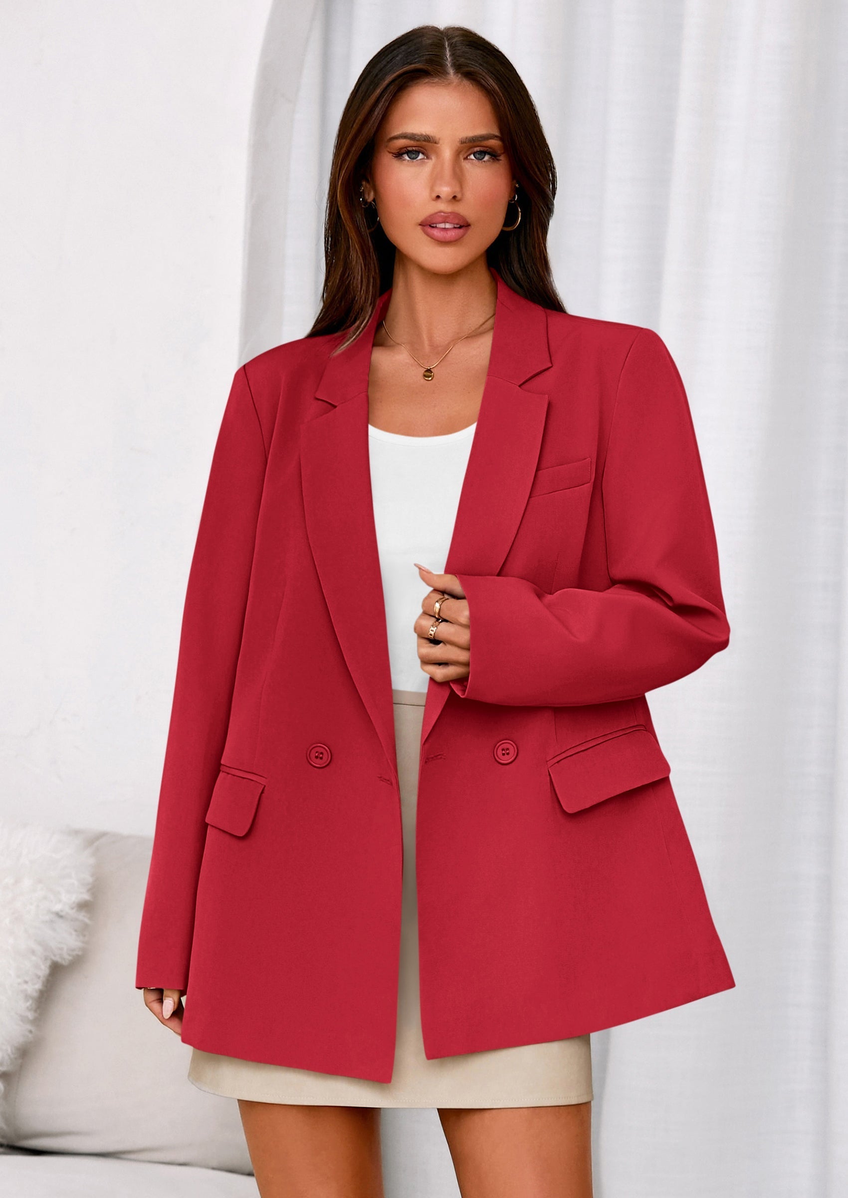 Fall Blazers for Women Business Casual Long Sleeve Lapel Pockets Dressy Suit Jackets Work Office Clothes