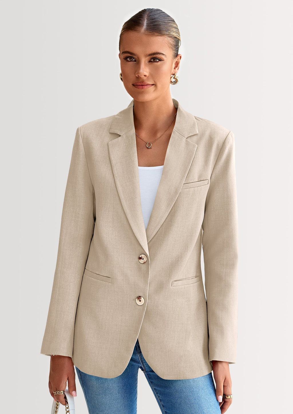 Blazers for Women Business Casual Long Sleeve Lapel Open Front Suit Jacket Work Blazer with Pockets