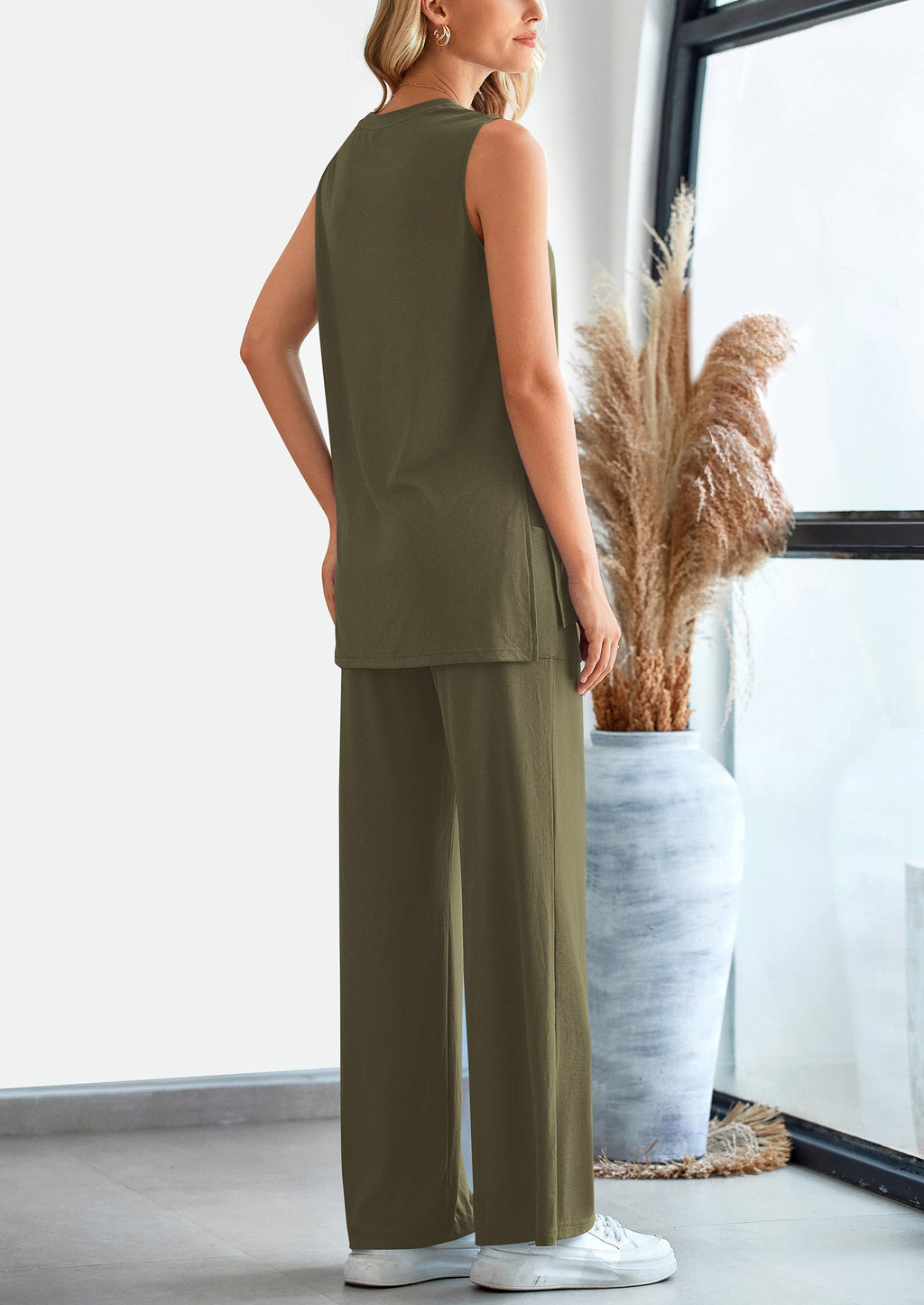 2 Piece Set Loose Tank Top Wide Leg Pants Casual Matching Outfits Tracksuit