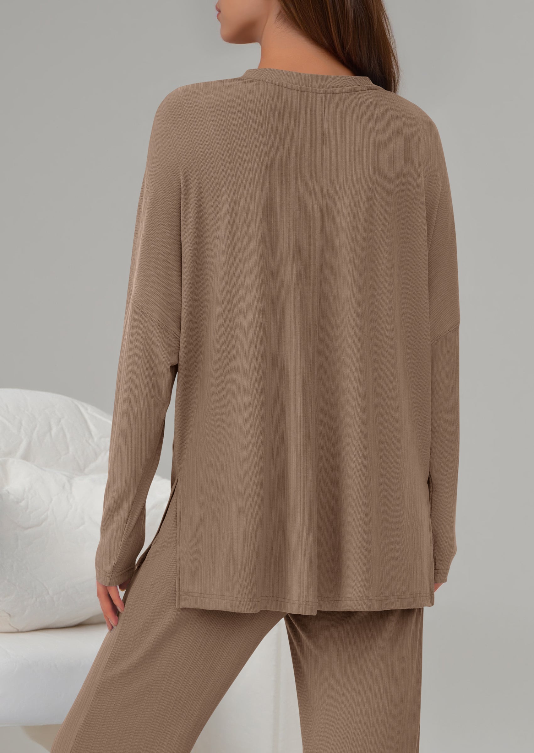 2 Piece Lounge Sets for Women Fall Outfits Casual Loose Long Sleeve Tops Wide Leg Pants Matching Pajama Set