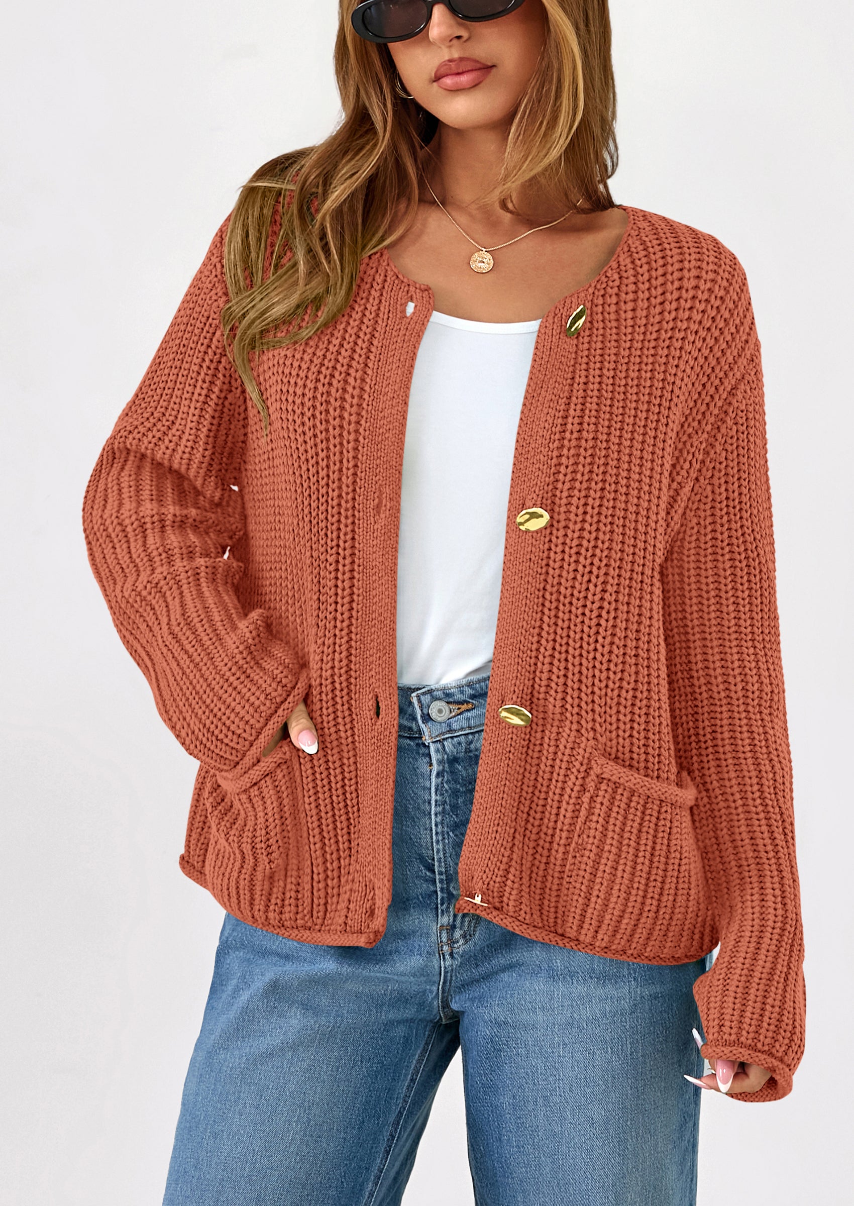 Cardigan Sweaters for Women Trendy Oversized Knit Chunky Button Cardigans Fall Winter Outfits with Pockets