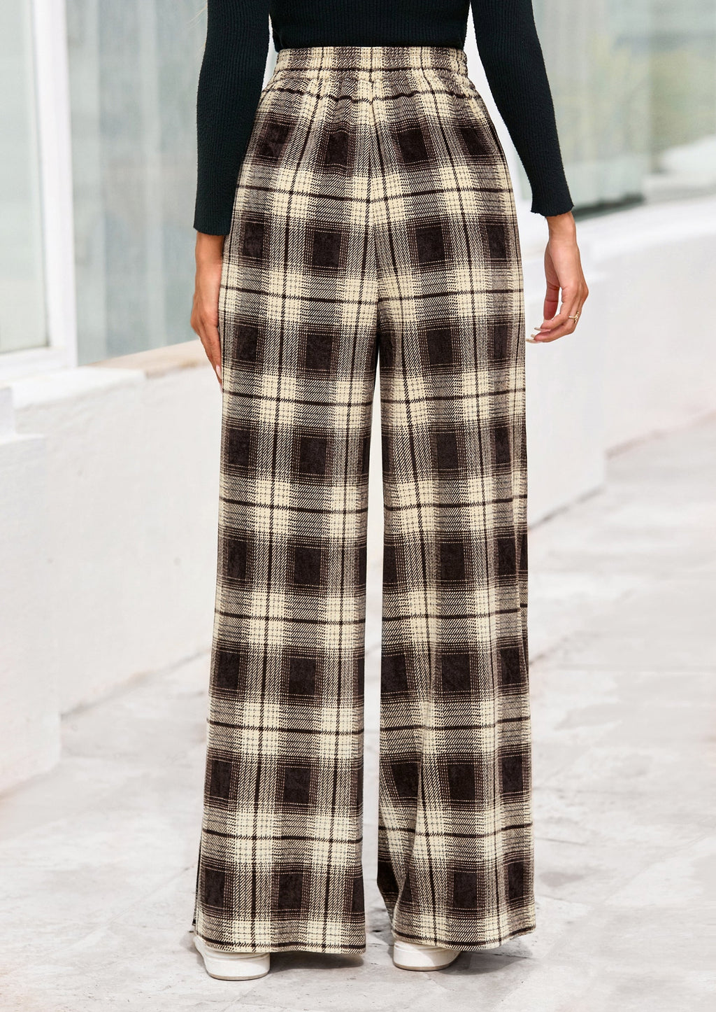 Casual Women's Pants Elastic Waist Palazzo Long Stretchy Wide Leg Trousers Knit Fall Outfits with Pockets