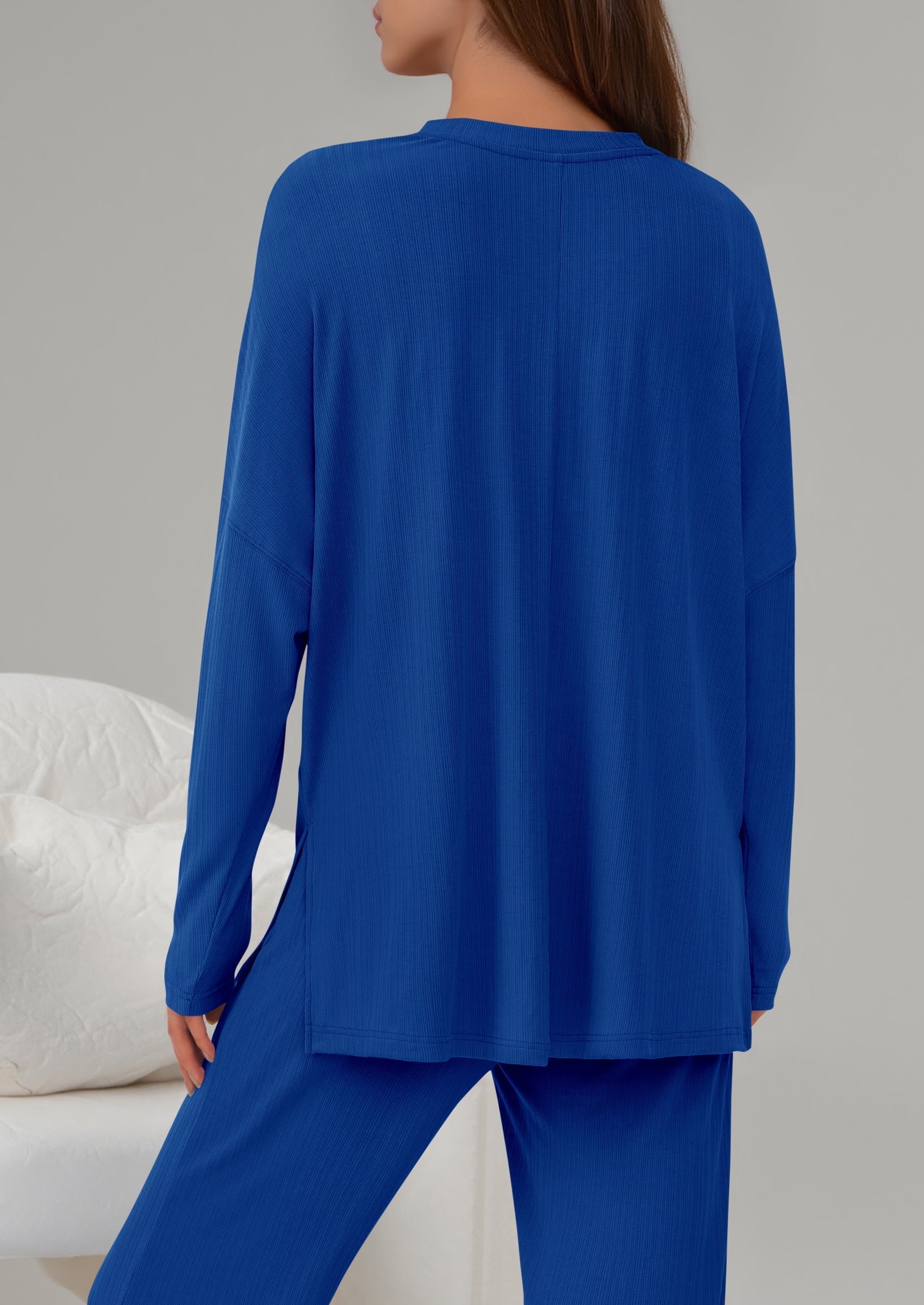 2 Piece Lounge Sets for Women Fall Outfits Casual Loose Long Sleeve Tops Wide Leg Pants Matching Pajama Set