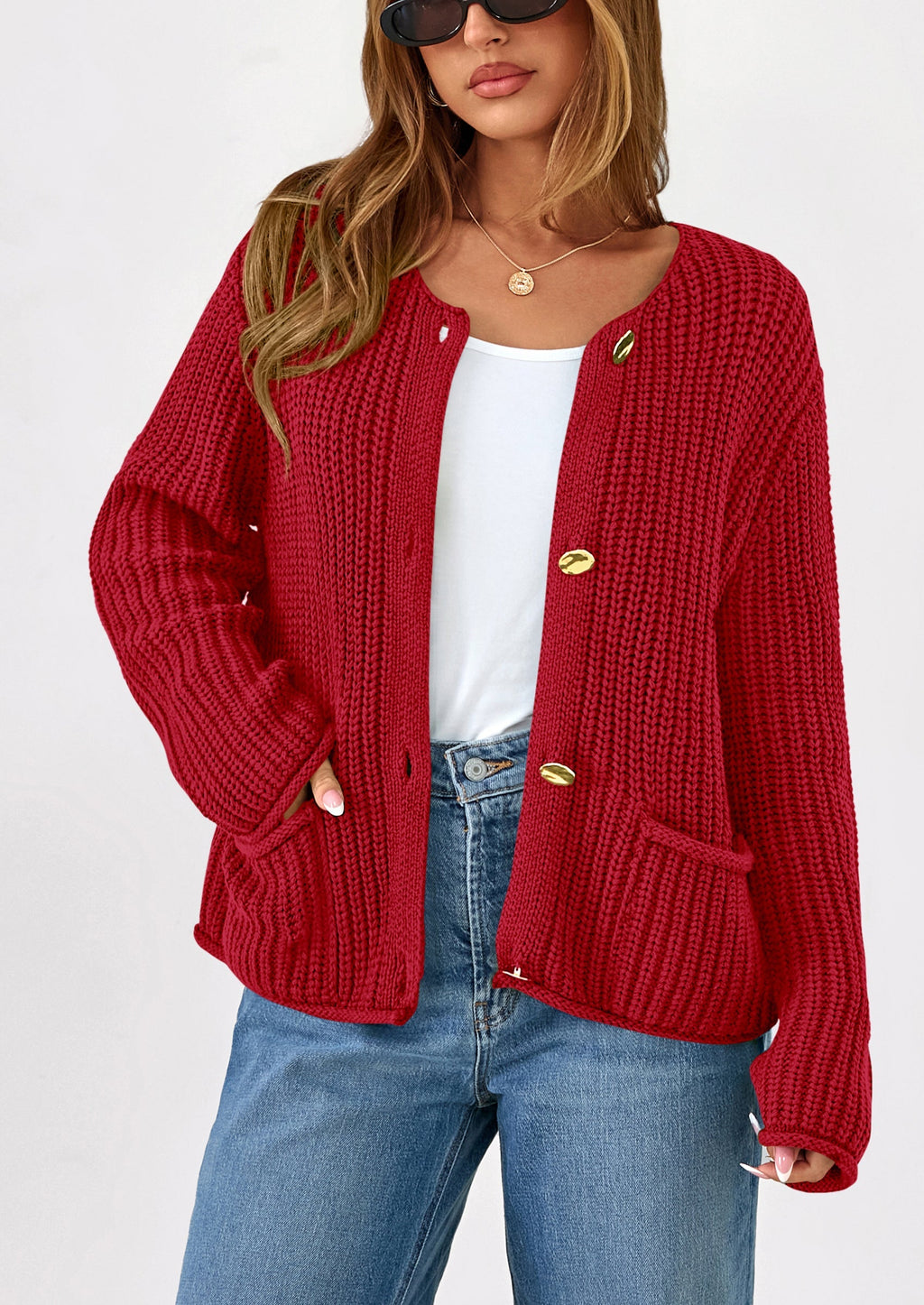 Cardigan Sweaters for Women Trendy Oversized Knit Chunky Button Cardigans Fall Winter Outfits with Pockets
