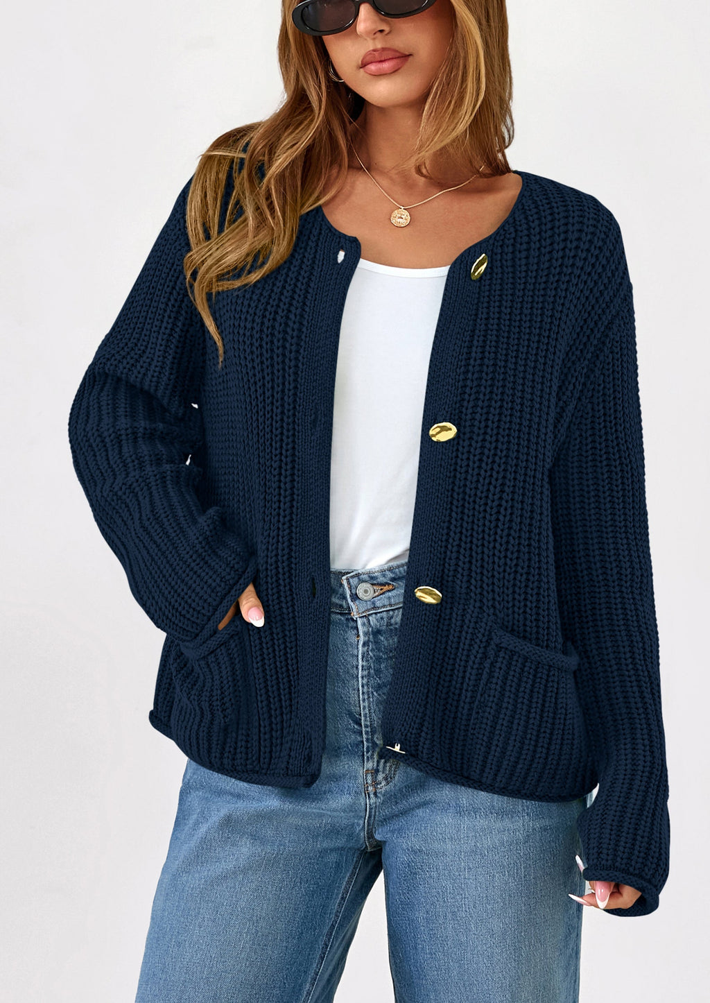 Cardigan Sweaters for Women Trendy Oversized Knit Chunky Button Cardigans Fall Winter Outfits with Pockets