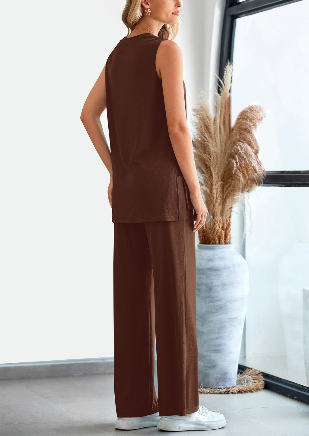 2 Piece Set Loose Tank Top Wide Leg Pants Casual Matching Outfits Tracksuit