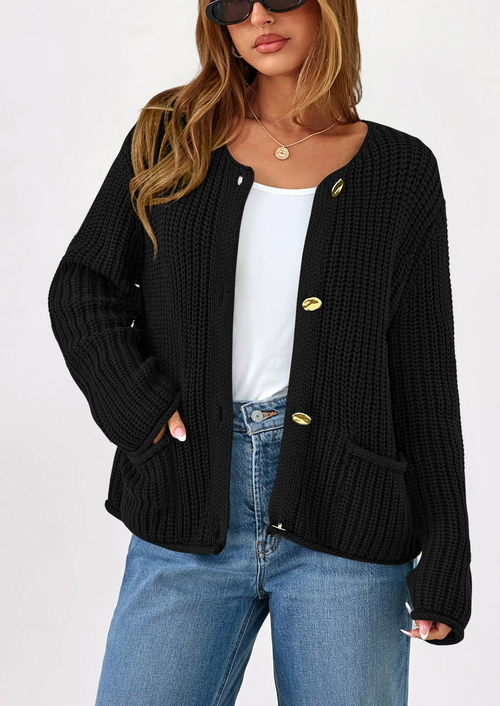 Cardigan Sweaters for Women Trendy Oversized Knit Chunky Button Cardigans Fall Winter Outfits with Pockets