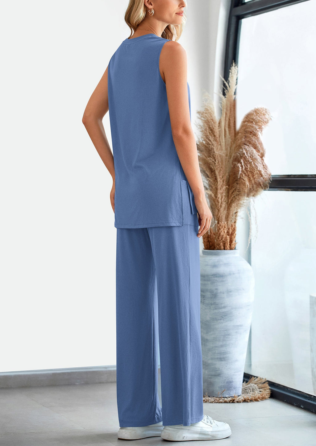 2 Piece Set Loose Tank Top Wide Leg Pants Casual Matching Outfits Tracksuit