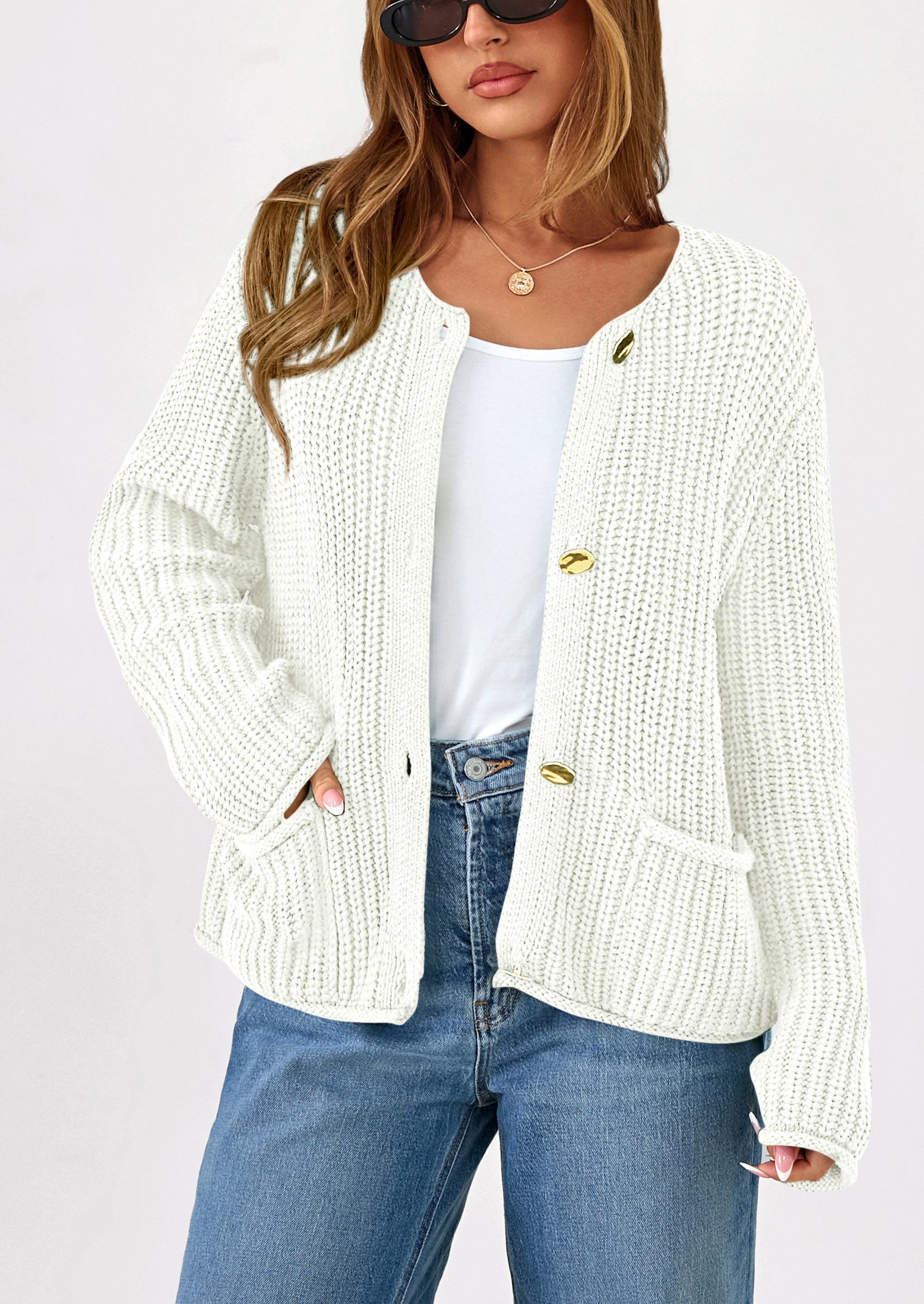 Cardigan Sweaters for Women Trendy Oversized Knit Chunky Button Cardigans Fall Winter Outfits with Pockets