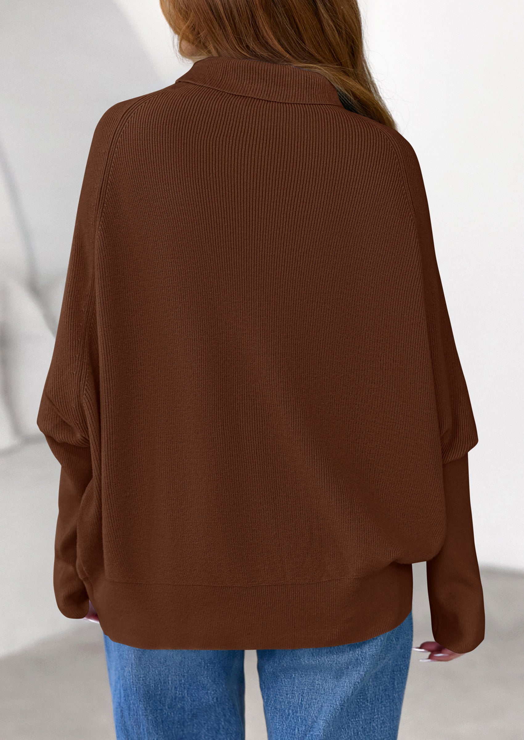 Womens Sweaters Fall Fashion Casual Loose Turtleneck Batwing Long Sleeve Knit Sweater Pullover Tops