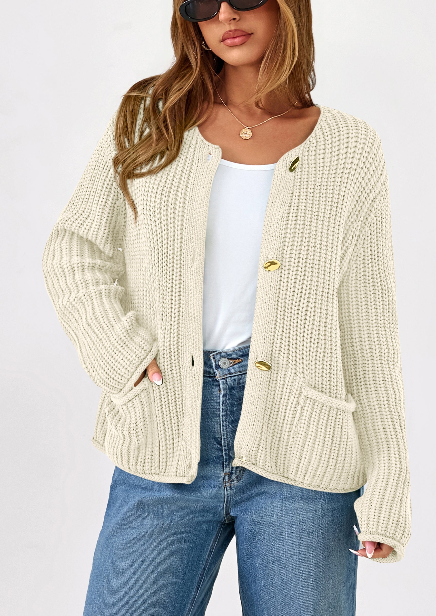 Cardigan Sweaters for Women Trendy Oversized Knit Chunky Button Cardigans Fall Winter Outfits with Pockets