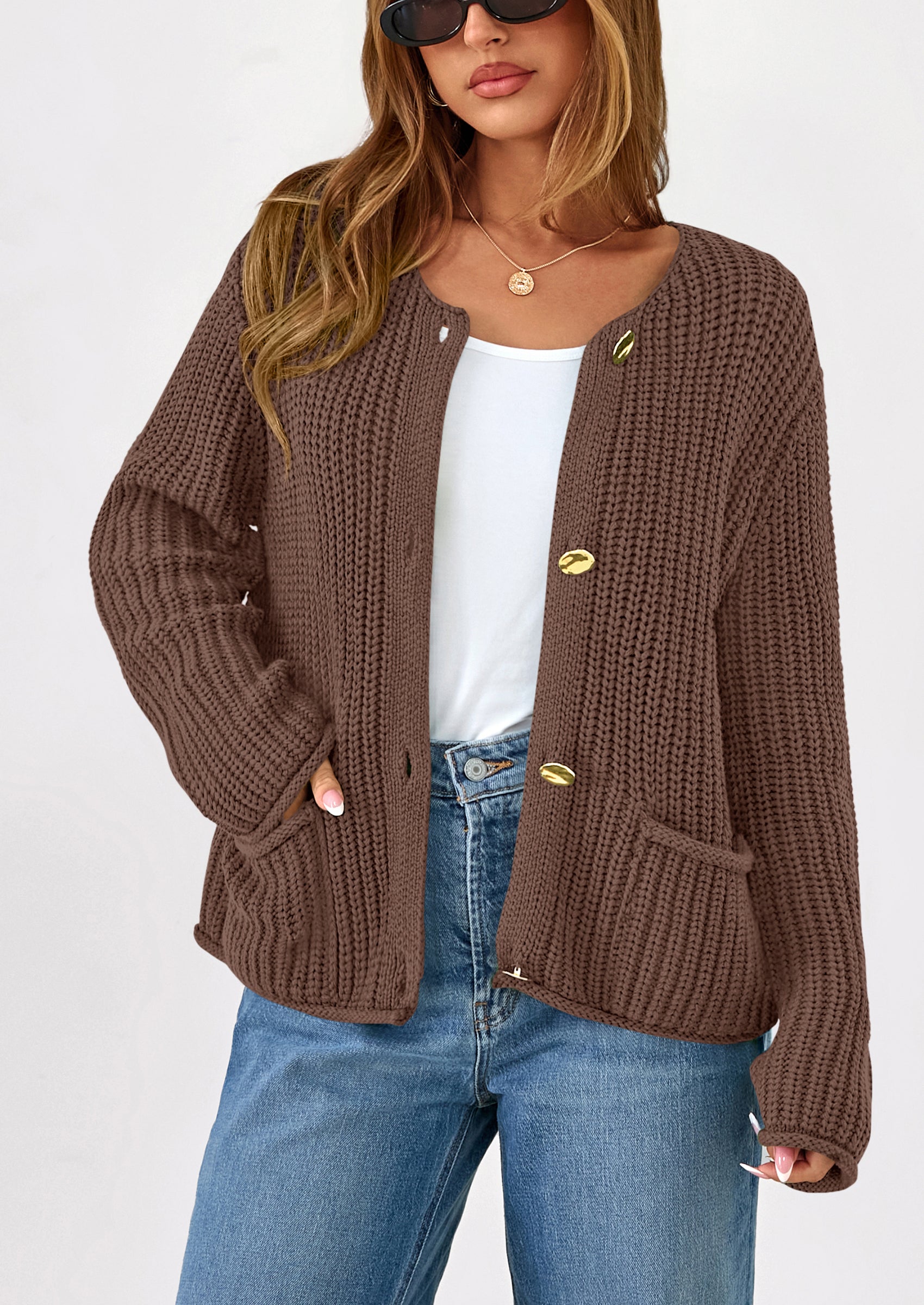 Cardigan Sweaters for Women Trendy Oversized Knit Chunky Button Cardigans Fall Winter Outfits with Pockets