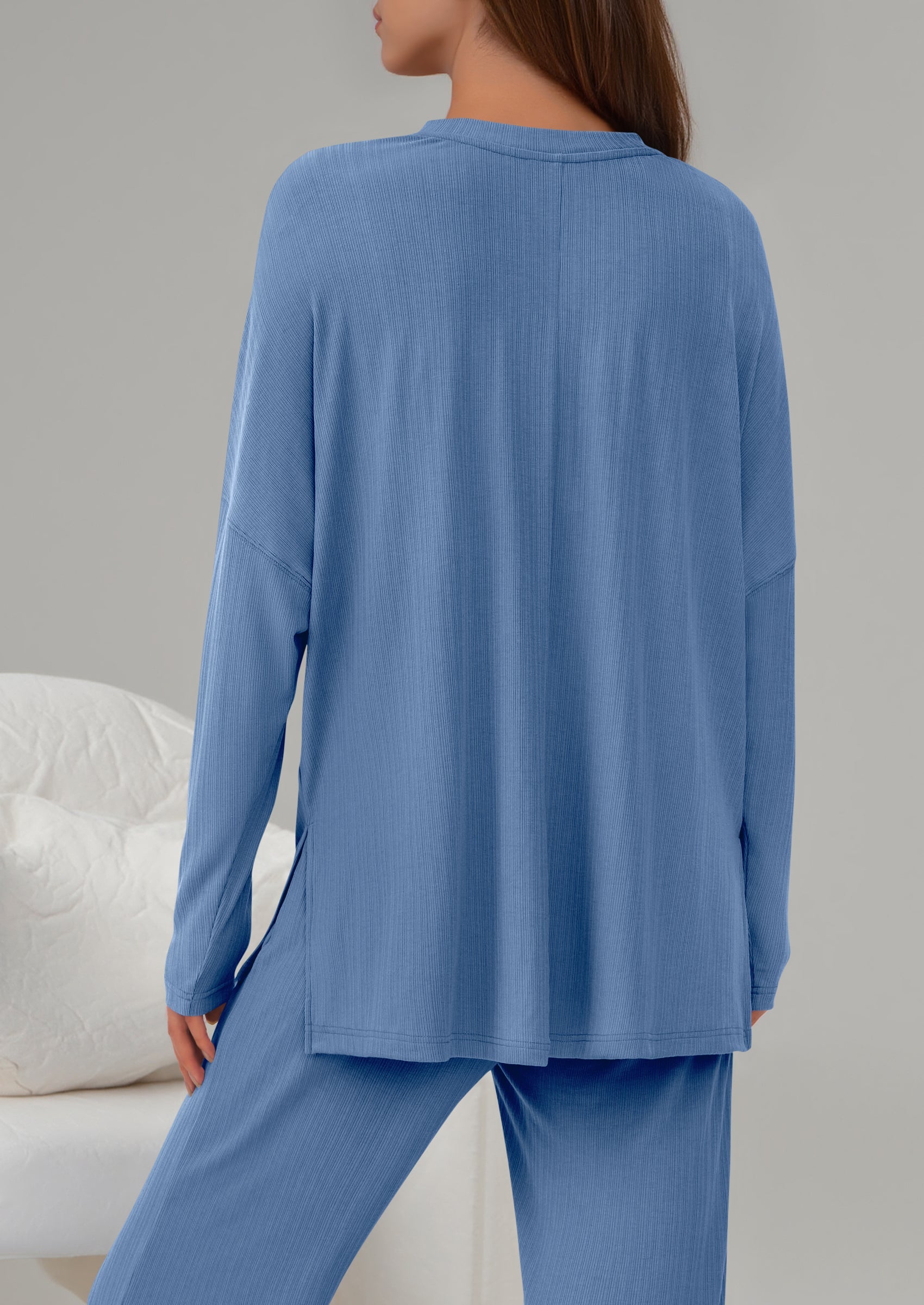 2 Piece Lounge Sets for Women Fall Outfits Casual Loose Long Sleeve Tops Wide Leg Pants Matching Pajama Set