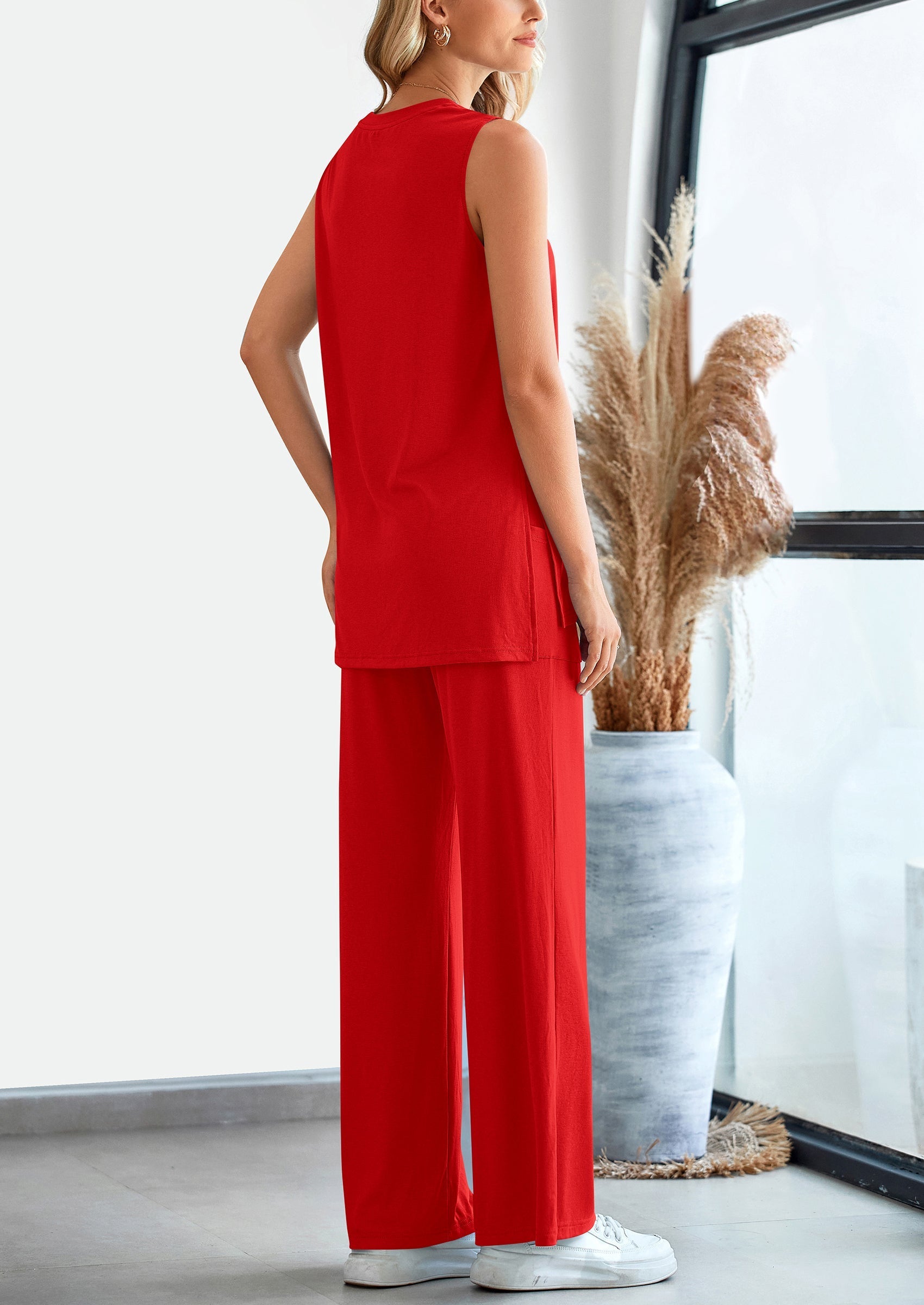 2 Piece Set Loose Tank Top Wide Leg Pants Casual Matching Outfits Tracksuit