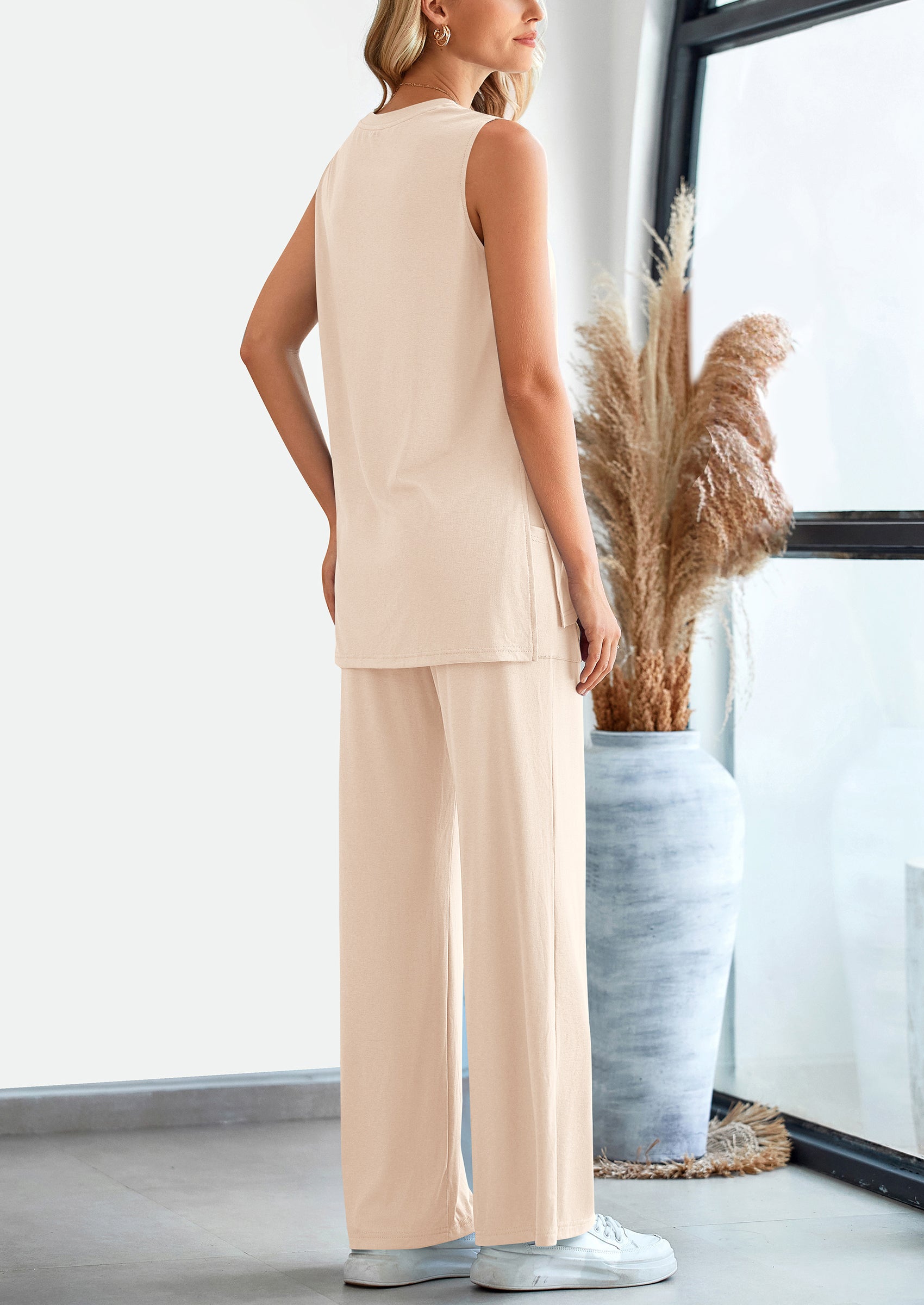 2 Piece Set Loose Tank Top Wide Leg Pants Casual Matching Outfits Tracksuit