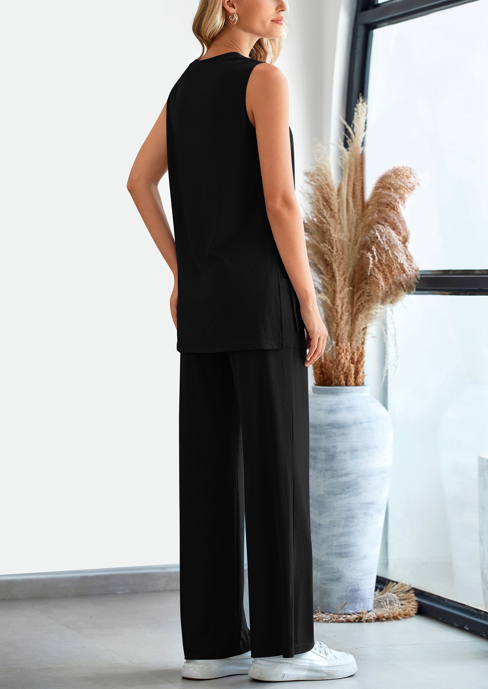 2 Piece Set Loose Tank Top Wide Leg Pants Casual Matching Outfits Tracksuit