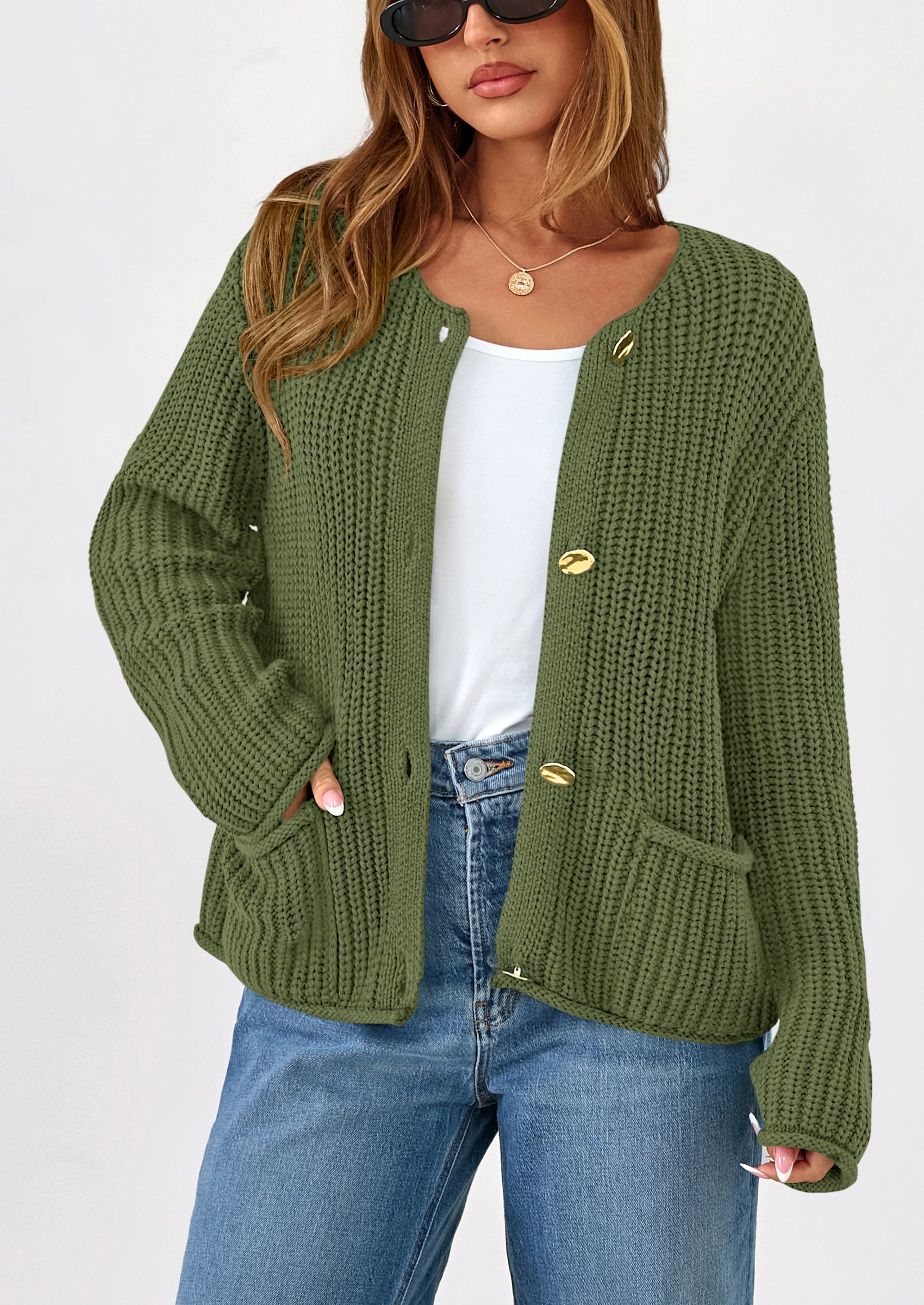 Cardigan Sweaters for Women Trendy Oversized Knit Chunky Button Cardigans Fall Winter Outfits with Pockets