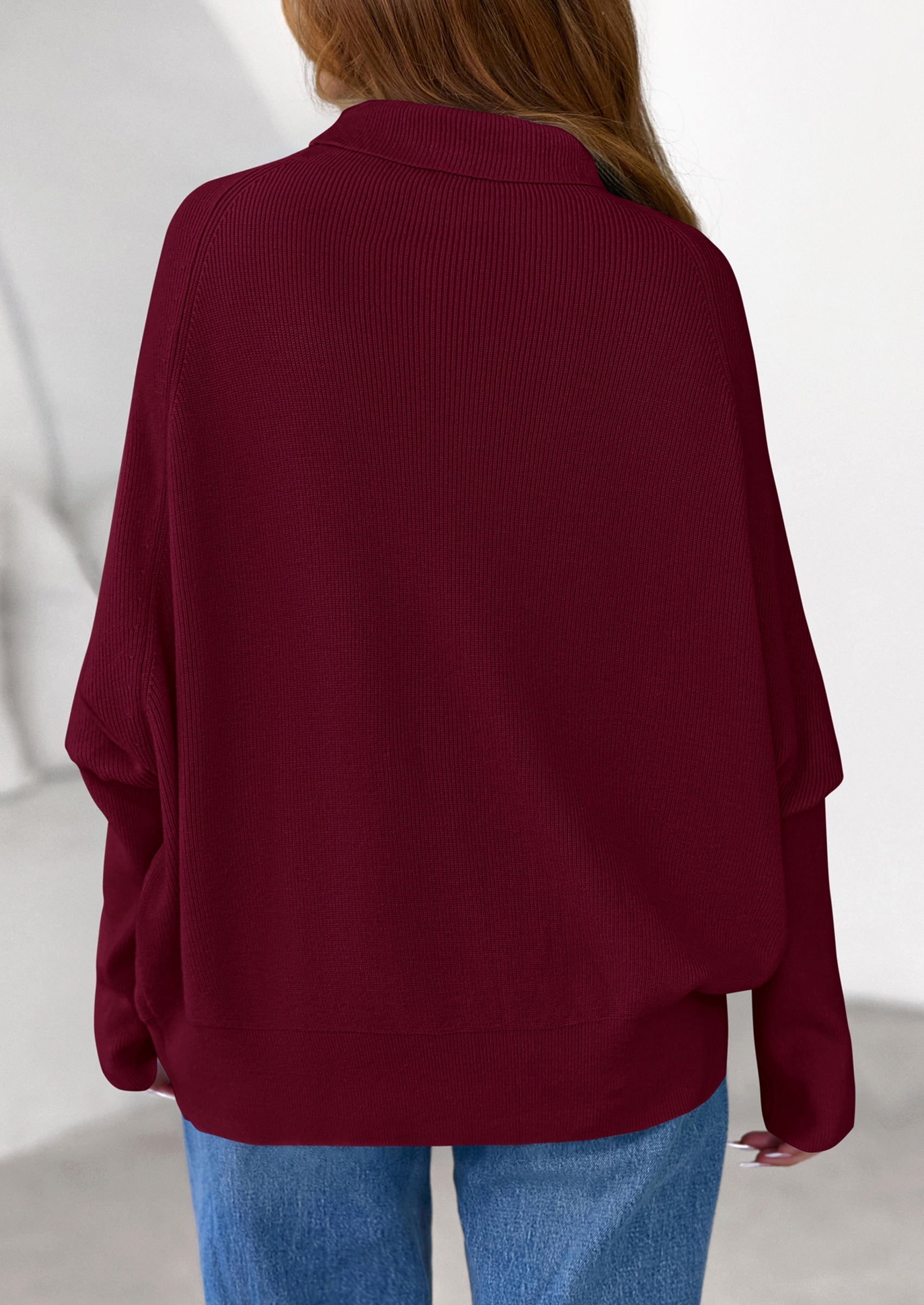 Womens Sweaters Fall Fashion Casual Loose Turtleneck Batwing Long Sleeve Knit Sweater Pullover Tops