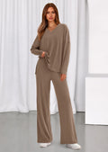 2 Piece Lounge Sets for Women Fall Outfits Casual Loose Long Sleeve Tops Wide Leg Pants Matching Pajama Set