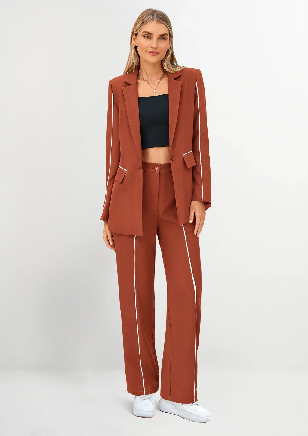 2 Piece Blazer Outfits Business Casual Oversized Jacket Wide Leg Work Pants Dressy Suit Set
