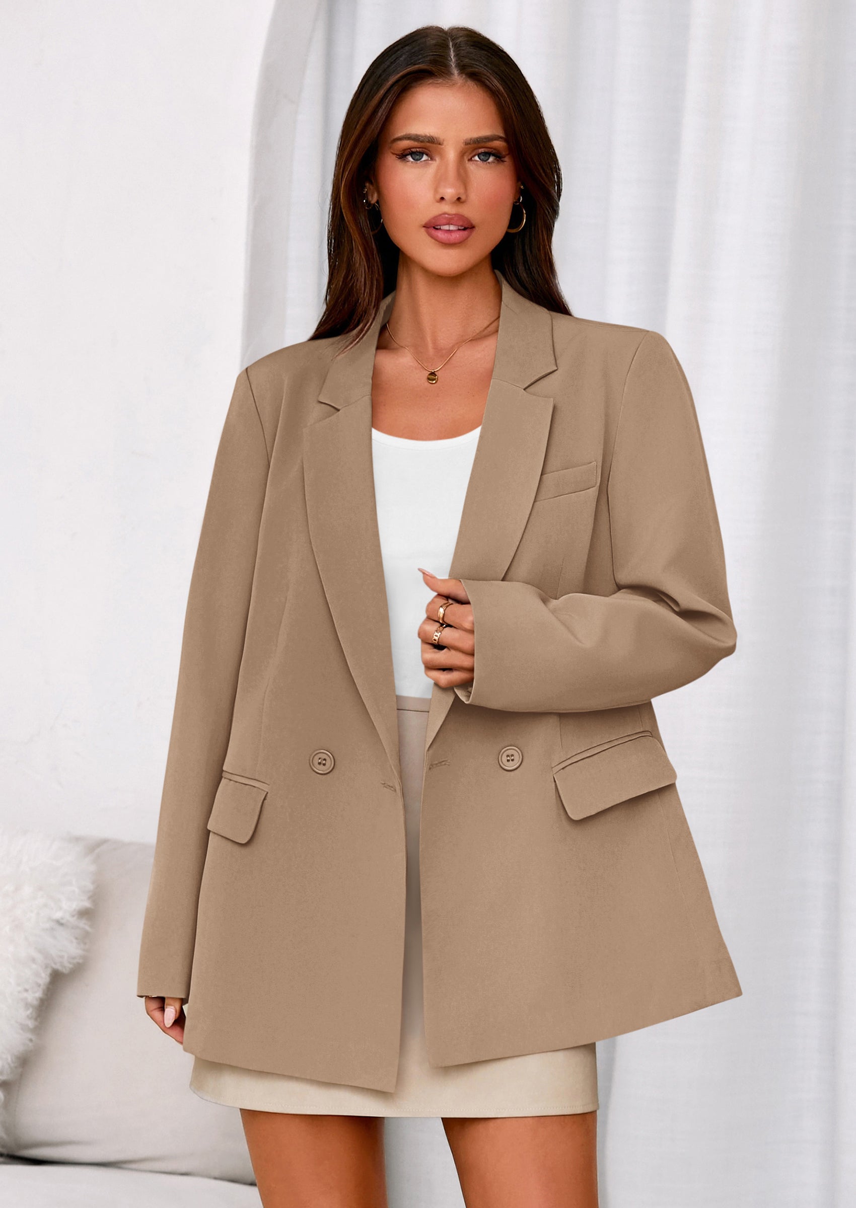 Fall Blazers for Women Business Casual Long Sleeve Lapel Pockets Dressy Suit Jackets Work Office Clothes