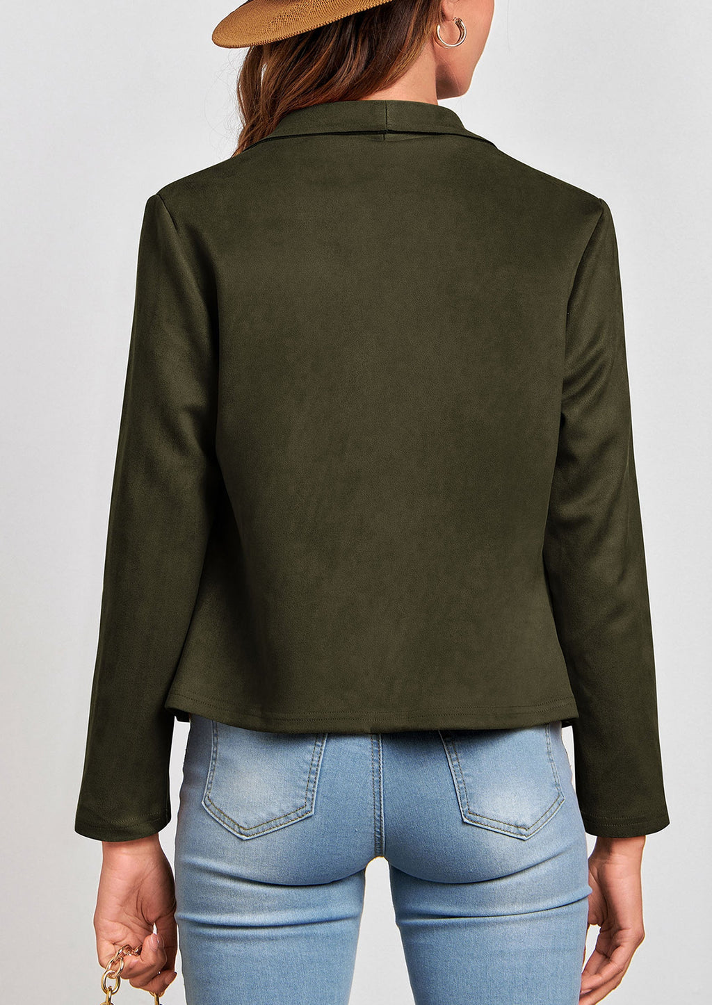 Women's Faux Suede Jackets Fashion Fall Clothes Long Sleeve Open Front Cropped Coat Outwear