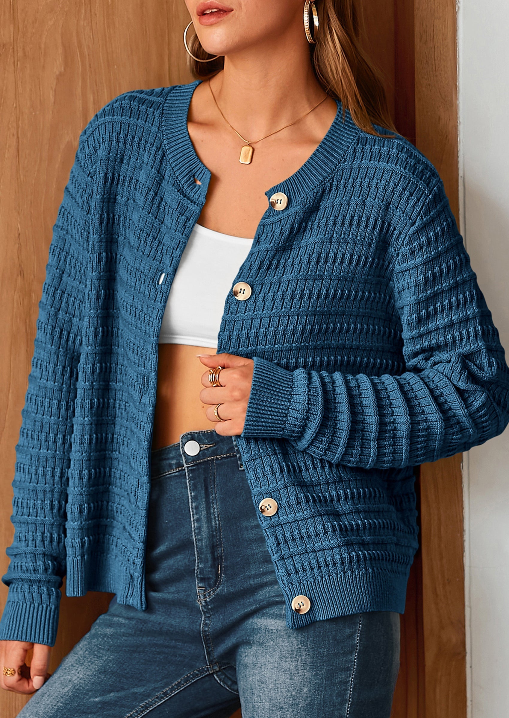 Women's Knit Cardigan Sweaters Casual Long Sleeve Open Front Button Down Trendy Jackets Outerwear