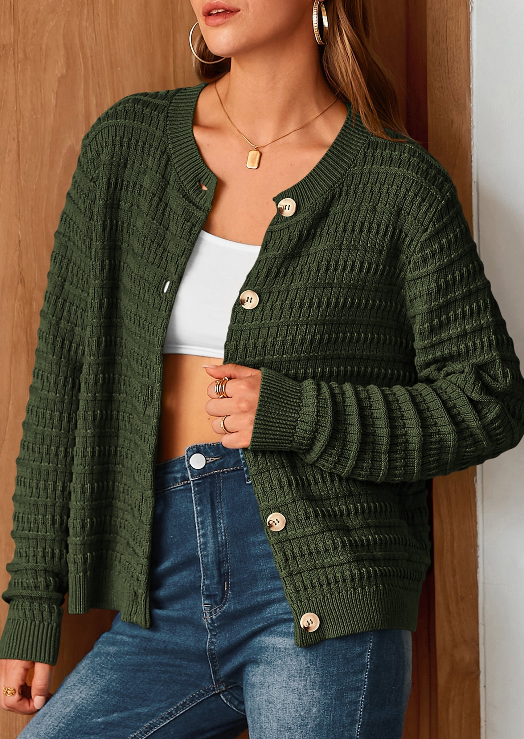 Women's Knit Cardigan Sweaters Casual Long Sleeve Open Front Button Down Trendy Jackets Outerwear