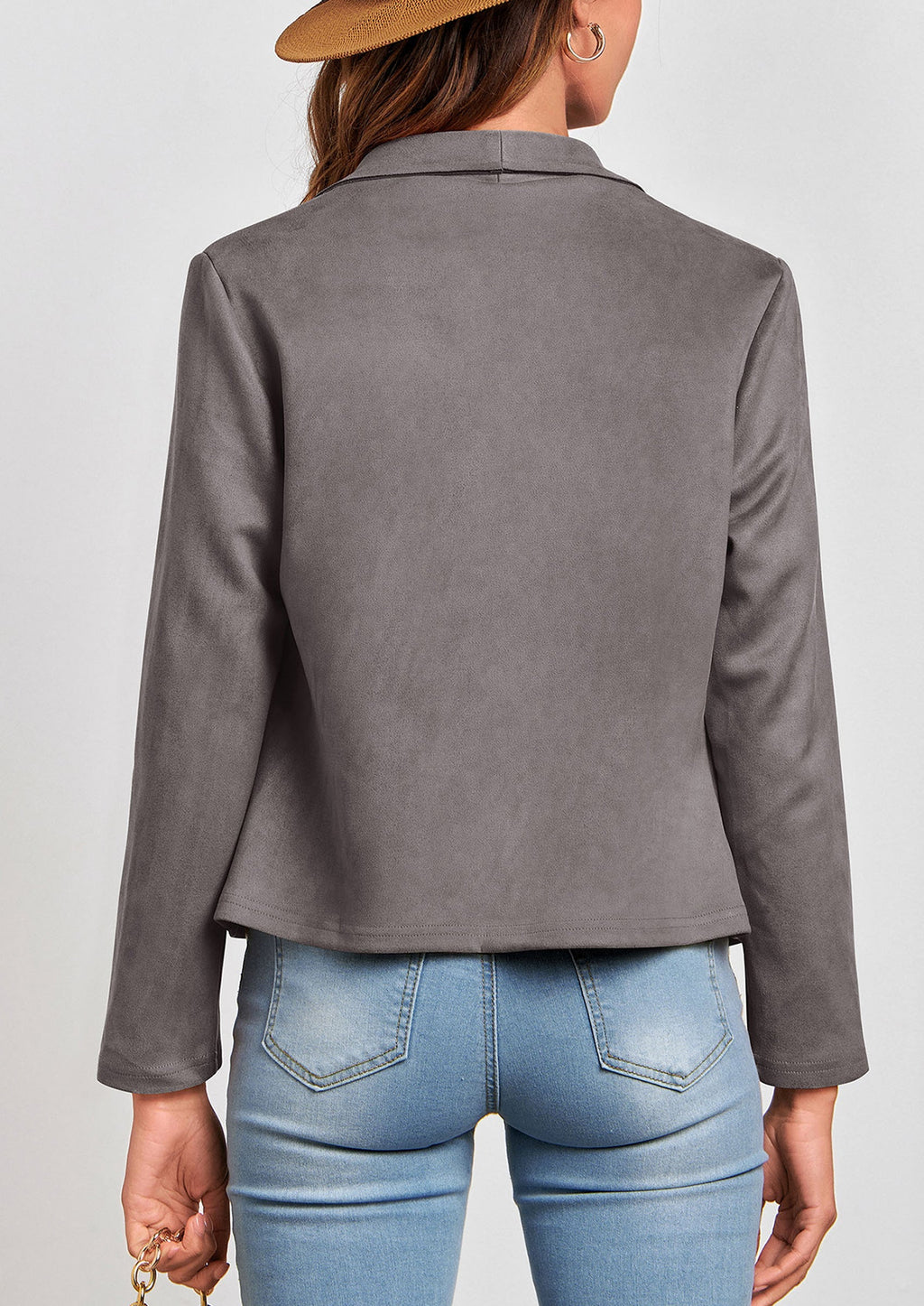 Women's Faux Suede Jackets Fashion Fall Clothes Long Sleeve Open Front Cropped Coat Outwear