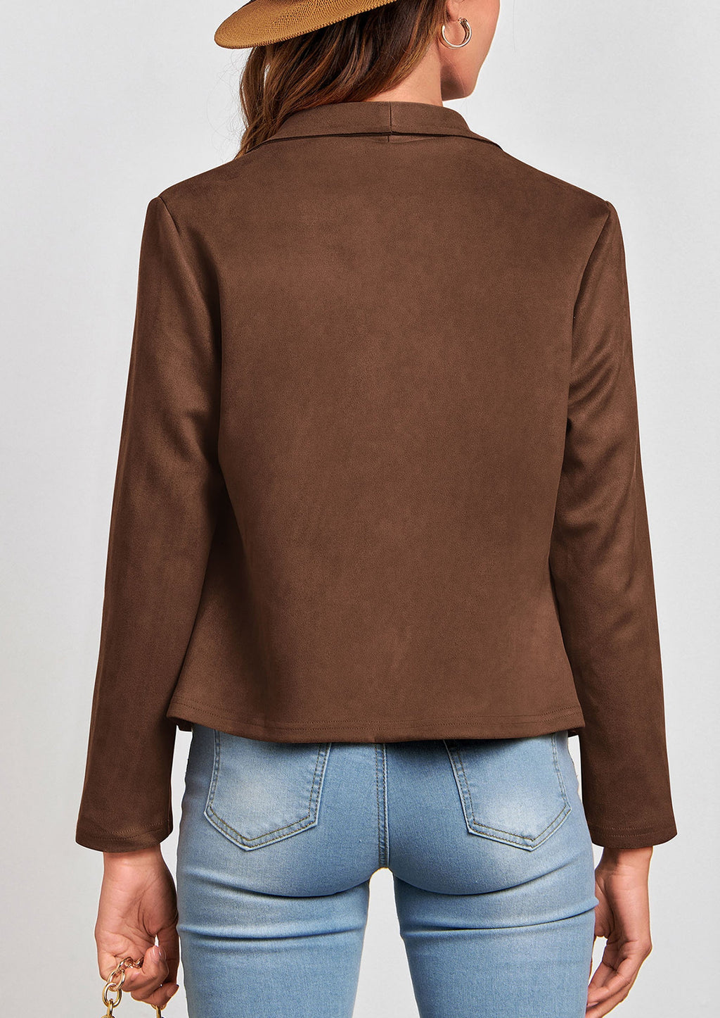 Women's Faux Suede Jackets Fashion Fall Clothes Long Sleeve Open Front Cropped Coat Outwear