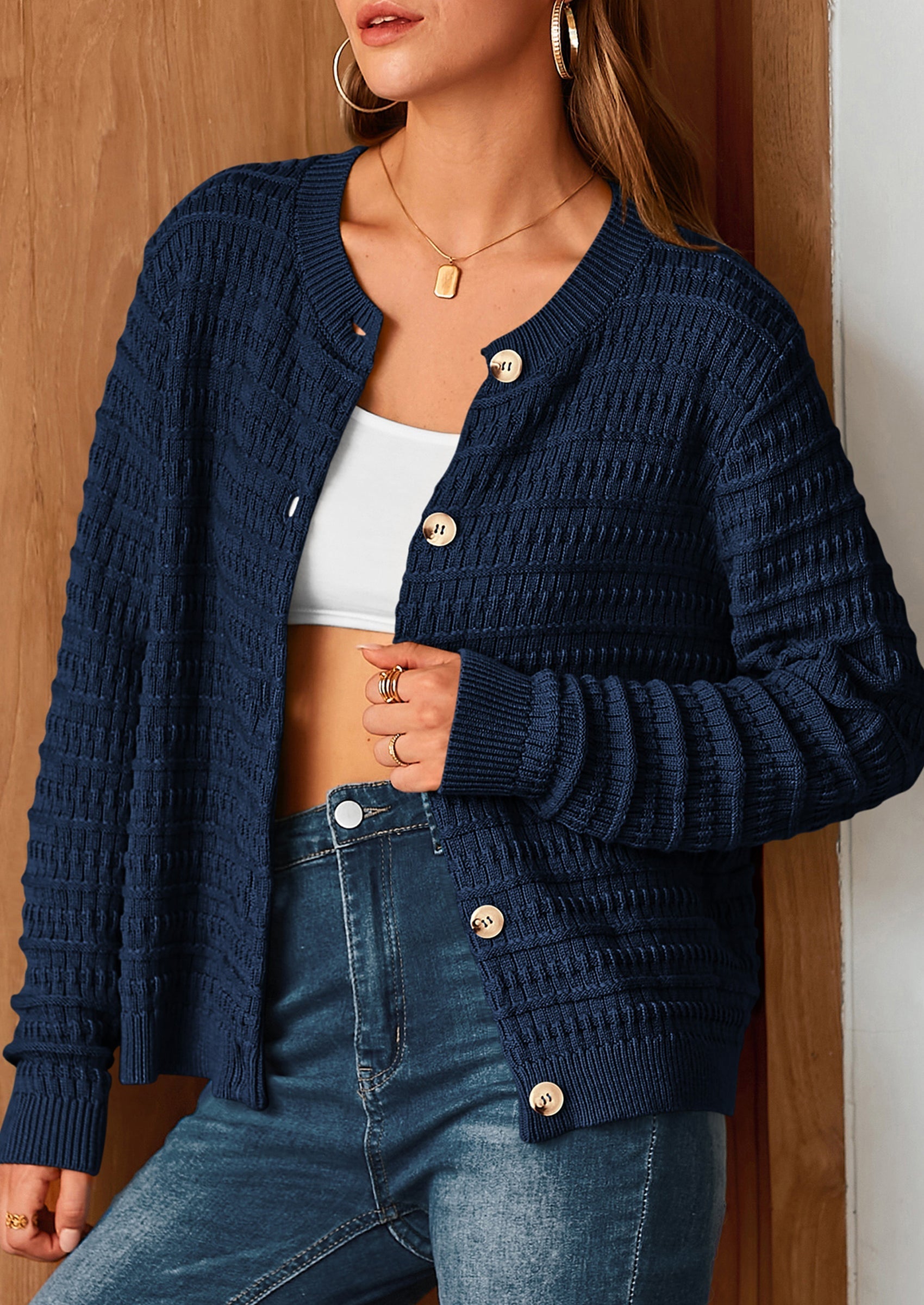 Women's Knit Cardigan Sweaters Casual Long Sleeve Open Front Button Down Trendy Jackets Outerwear