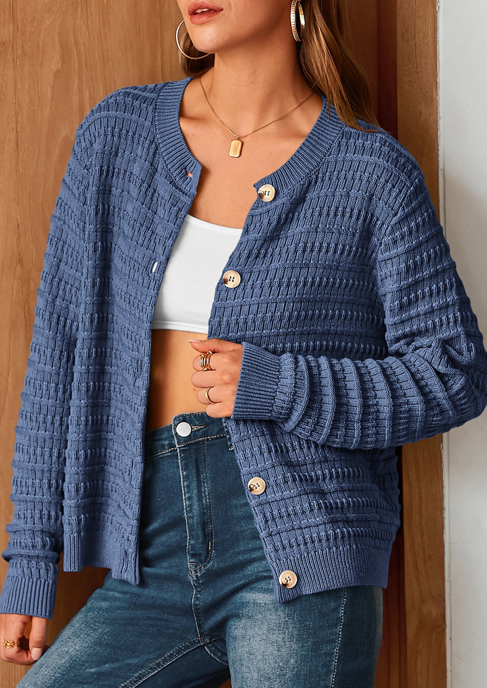 Women's Knit Cardigan Sweaters Casual Long Sleeve Open Front Button Down Trendy Jackets Outerwear