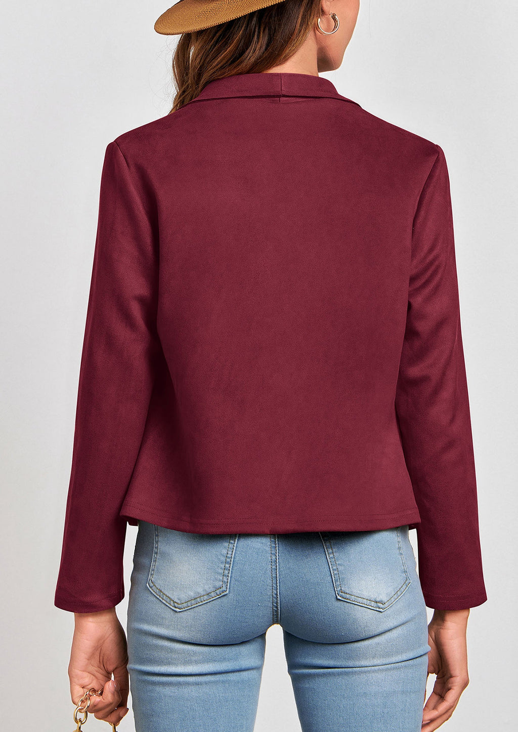 Women's Faux Suede Jackets Fashion Fall Clothes Long Sleeve Open Front Cropped Coat Outwear